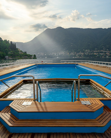 Outdoor pool floating on the lake