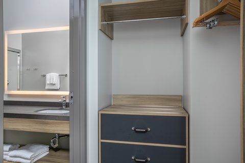 Stay organized with a modular closet and plenty of storage space.