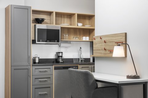 Cook in your kitchen with a fridge, stovetop, microwave, and more.