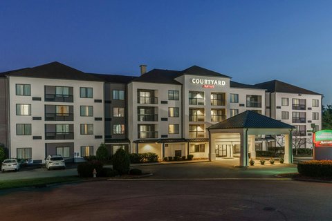 Hotel exterior at dusk