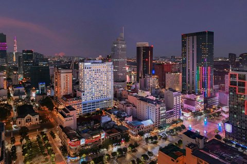 Hotel building aerial view in downtown Saigon