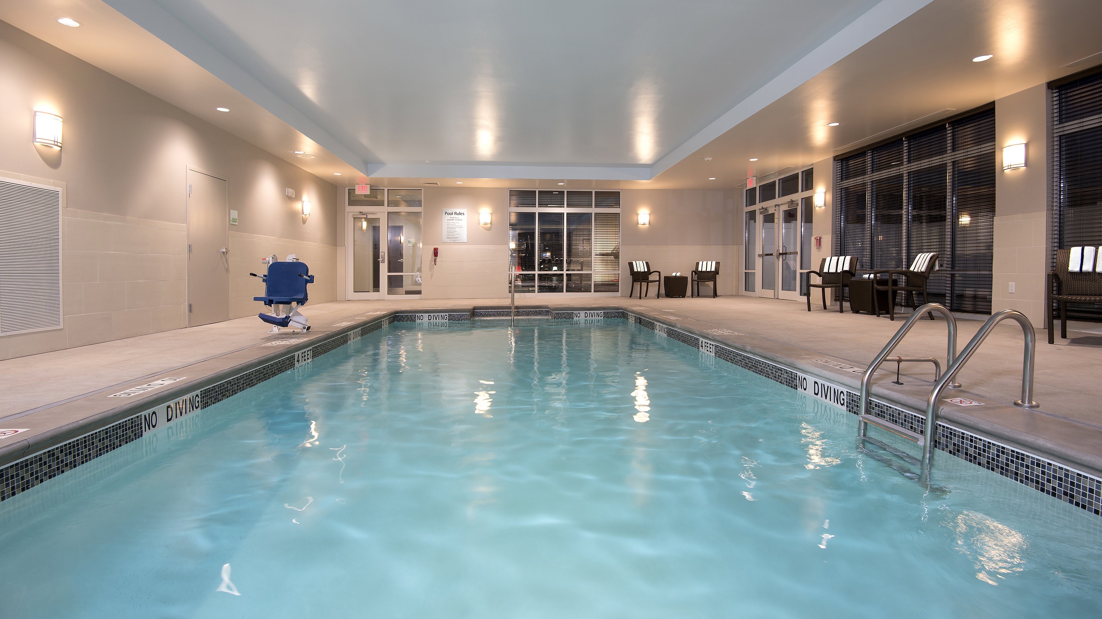 Indoor heated, saline pool. Prefect for families or working out.