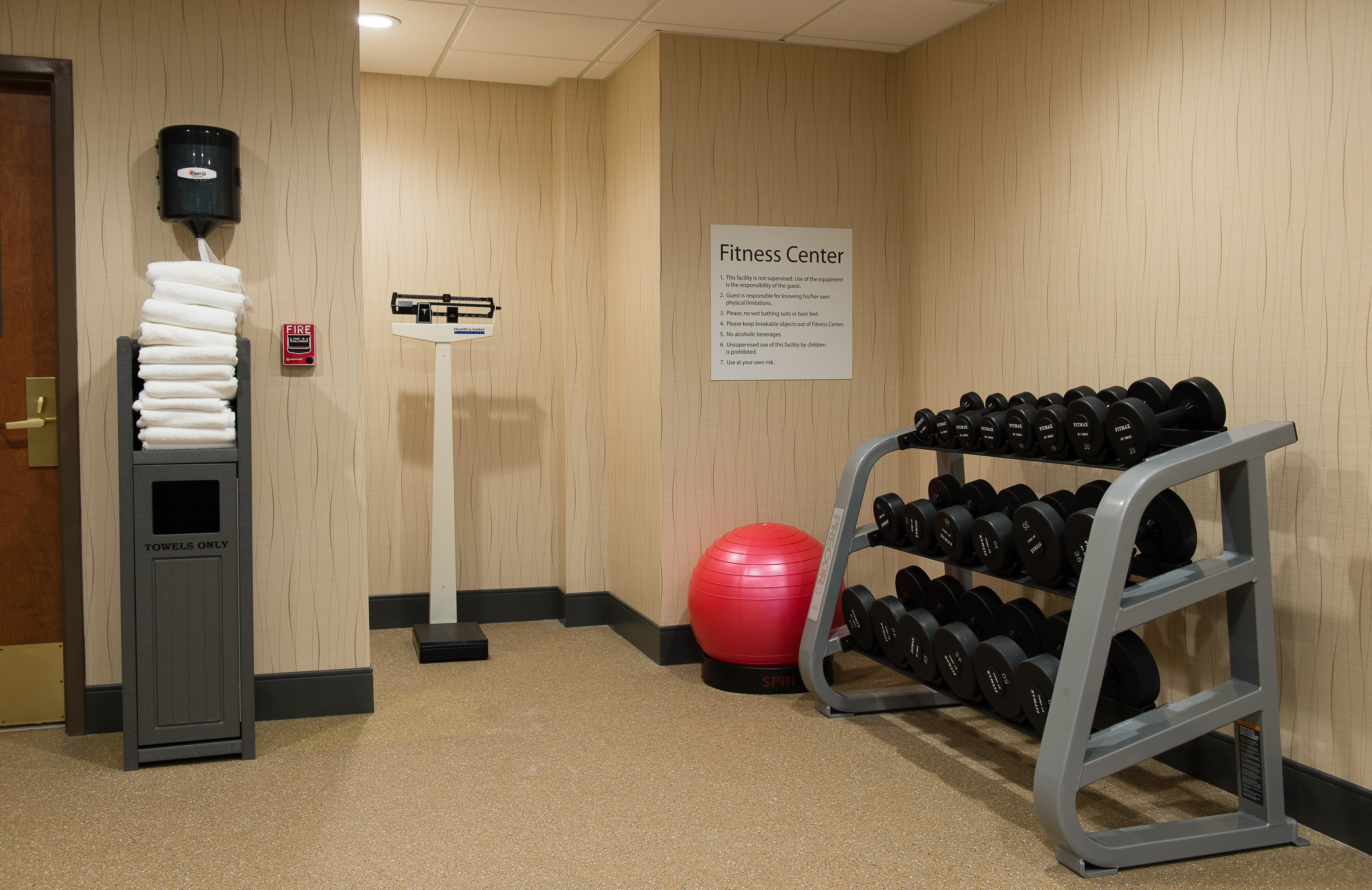 On-Site Fitness Center, complete with free weight set