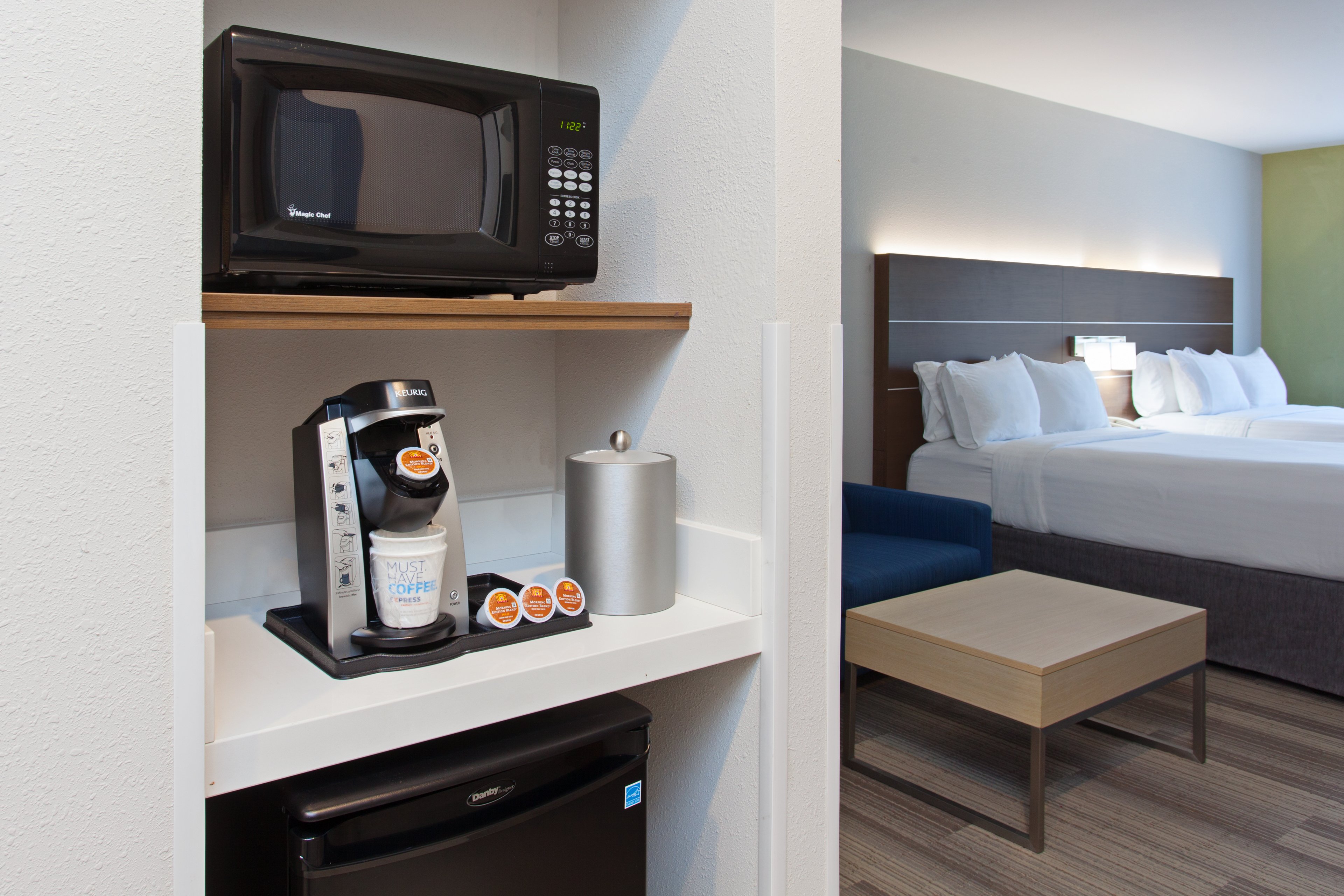 HOLIDAY INN EXP STES CORONA BY IHG-guestroom-Each room features a microwave, mini fridge, and Keurig..jpg