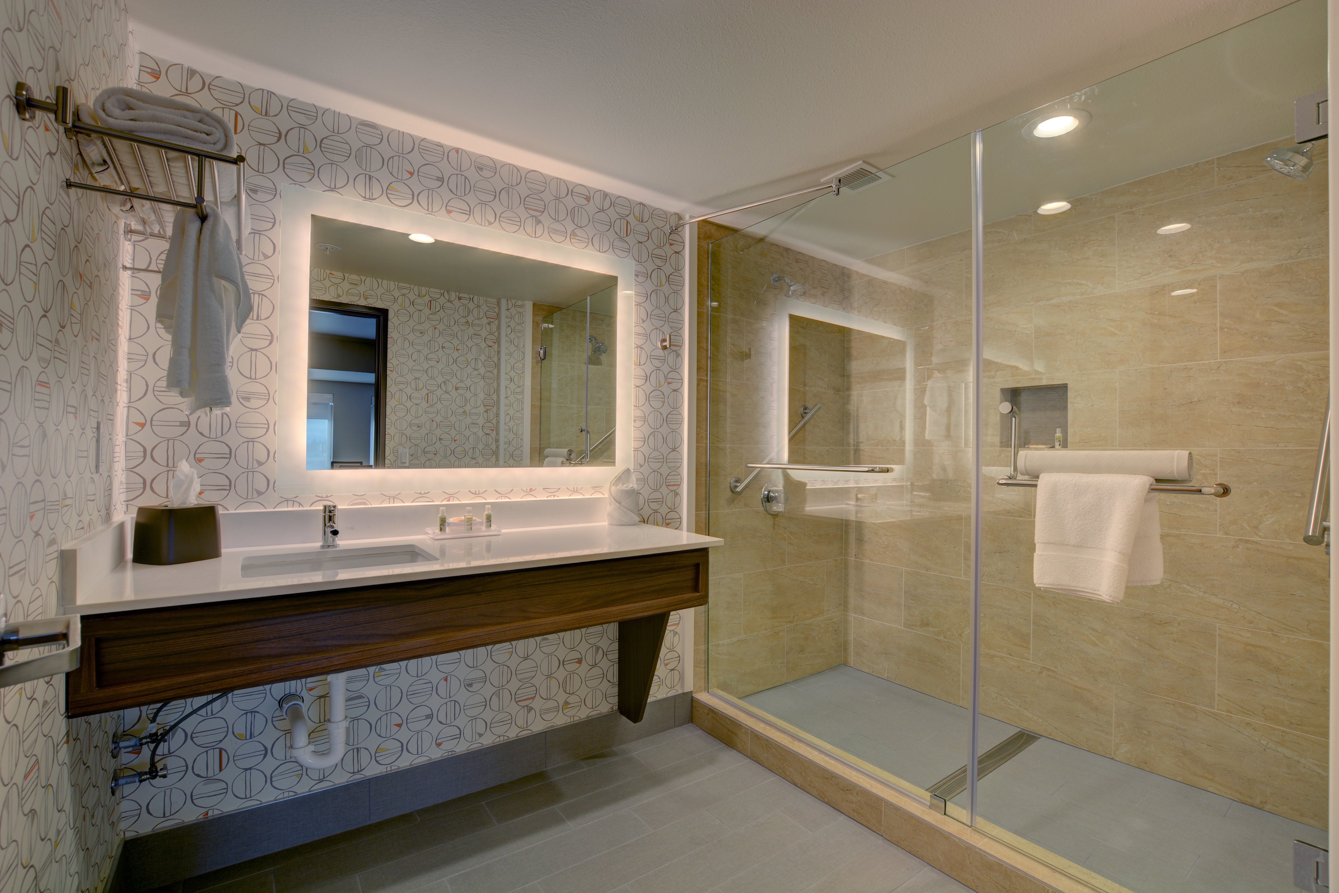 Spacious and bright guest bathrooms 