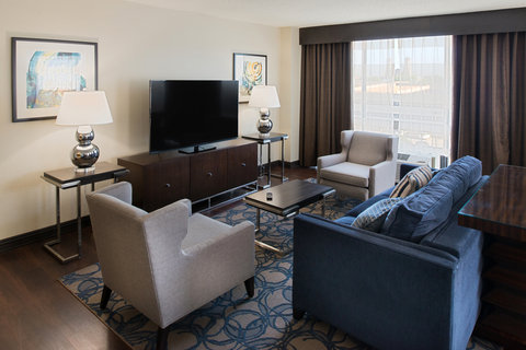 The social seating area of a palor has a fold out sofa sleeper