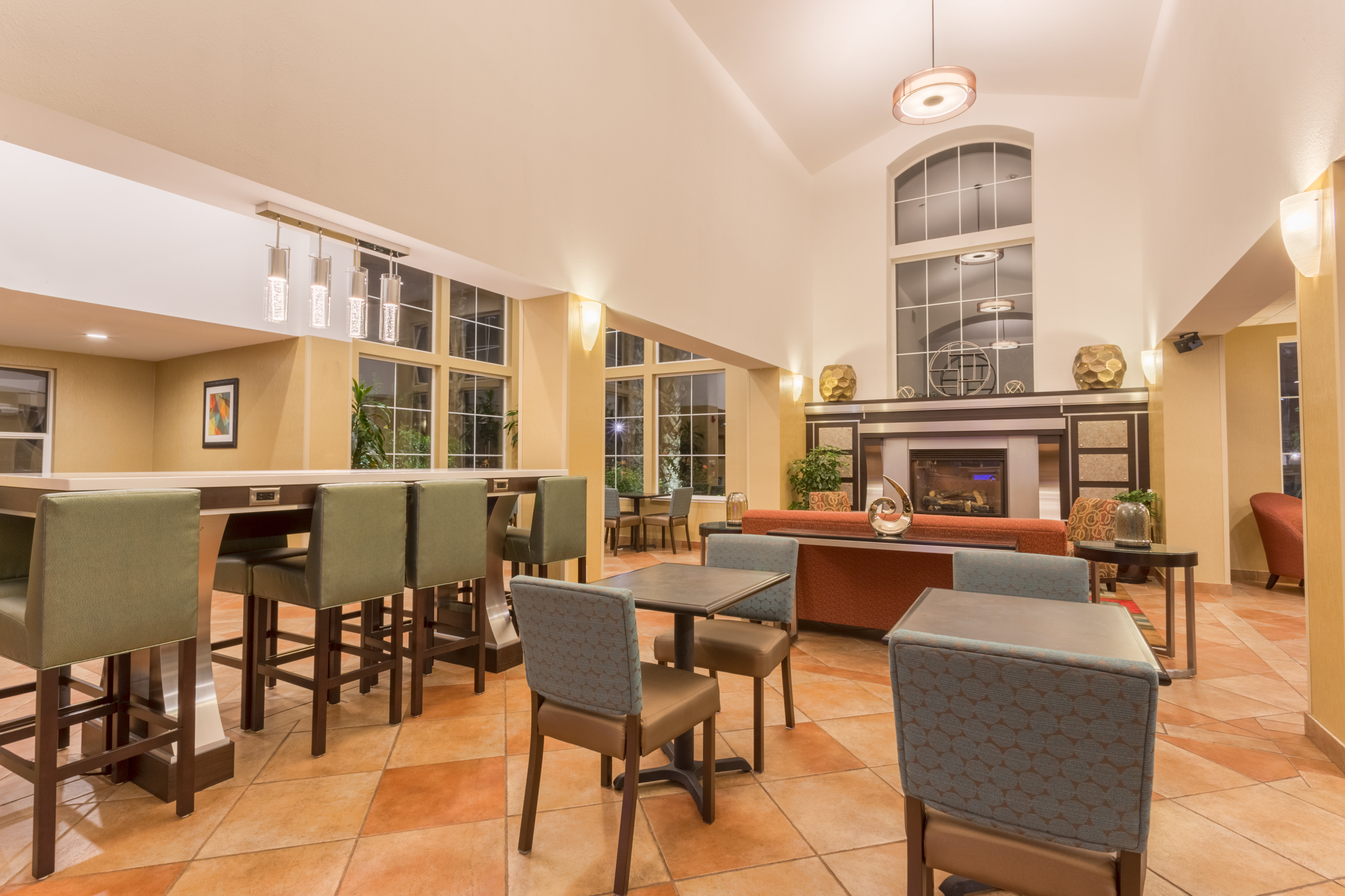 Relax in our spacious lobby with fireplace and complimentary wifi.