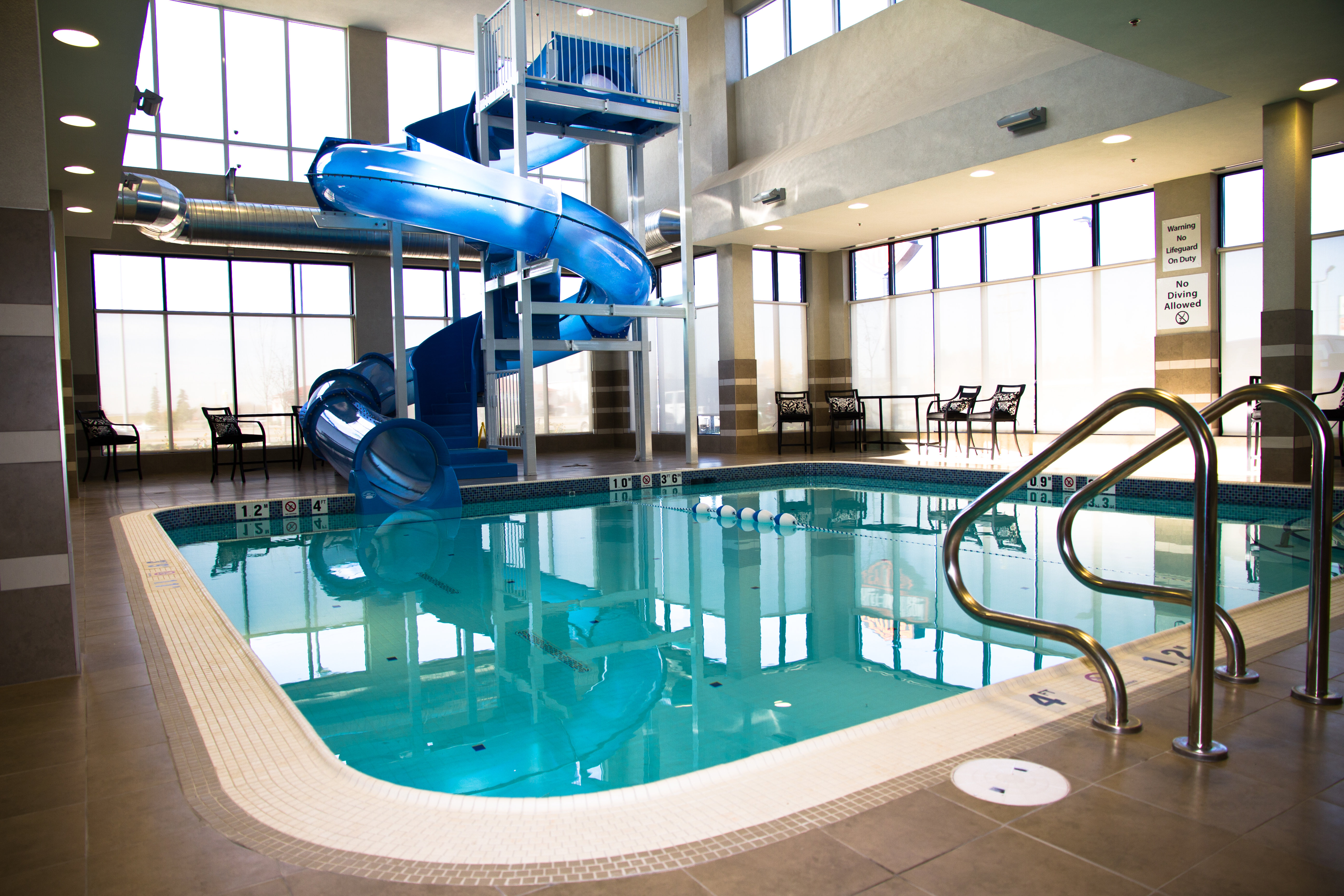 Take a dip in our indoor swimming Pool with water Slide 