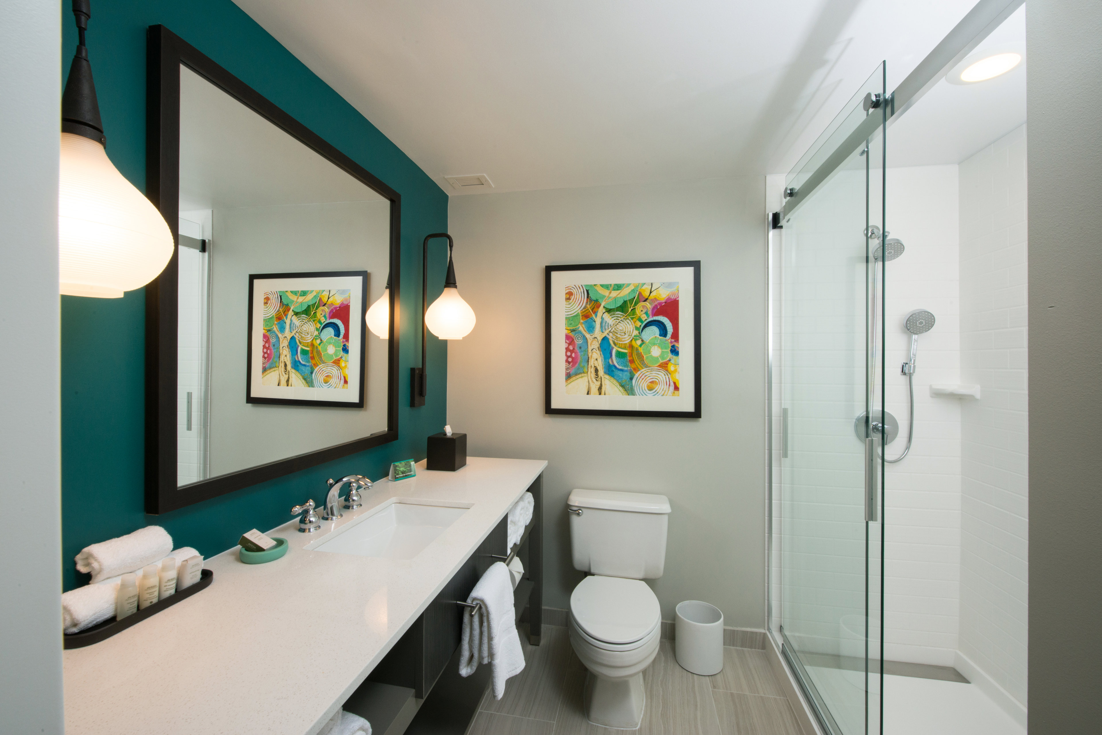 Our guest bathrooms have plenty of counter space to get ready