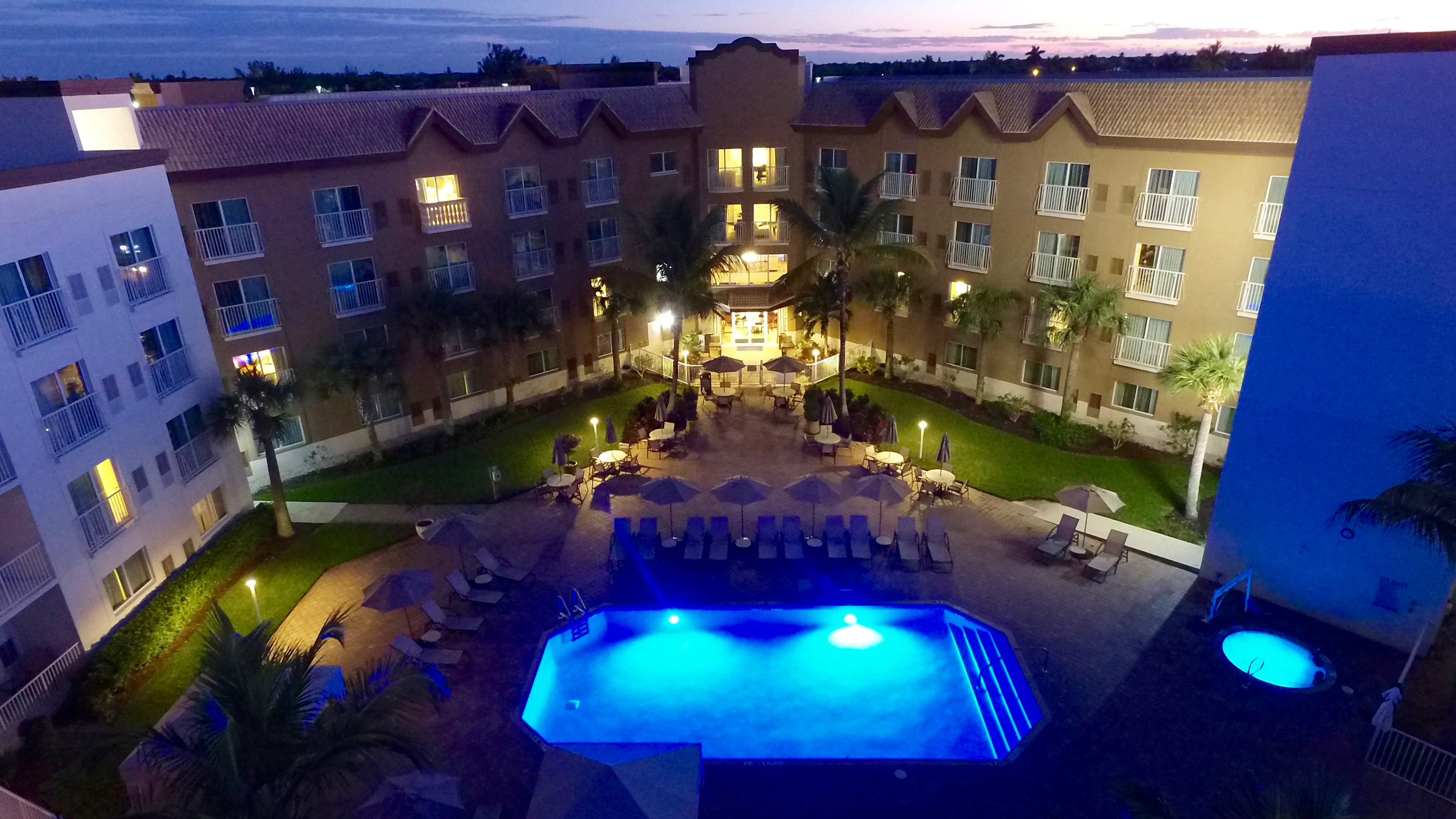 Bright lights illuminating the night in our outdoor pool.