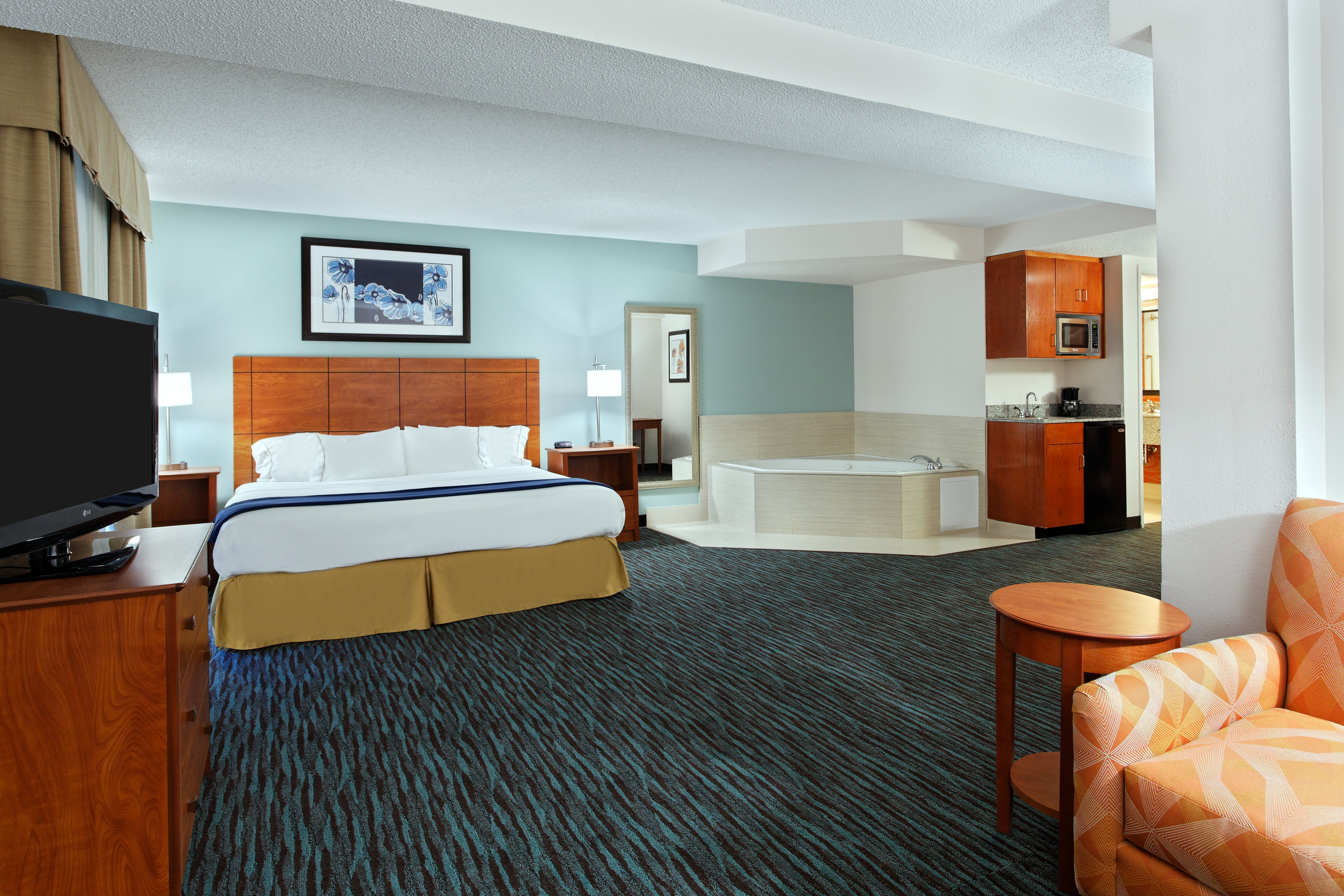 The jacuzzi suite features a spacious hot tub in our largest room