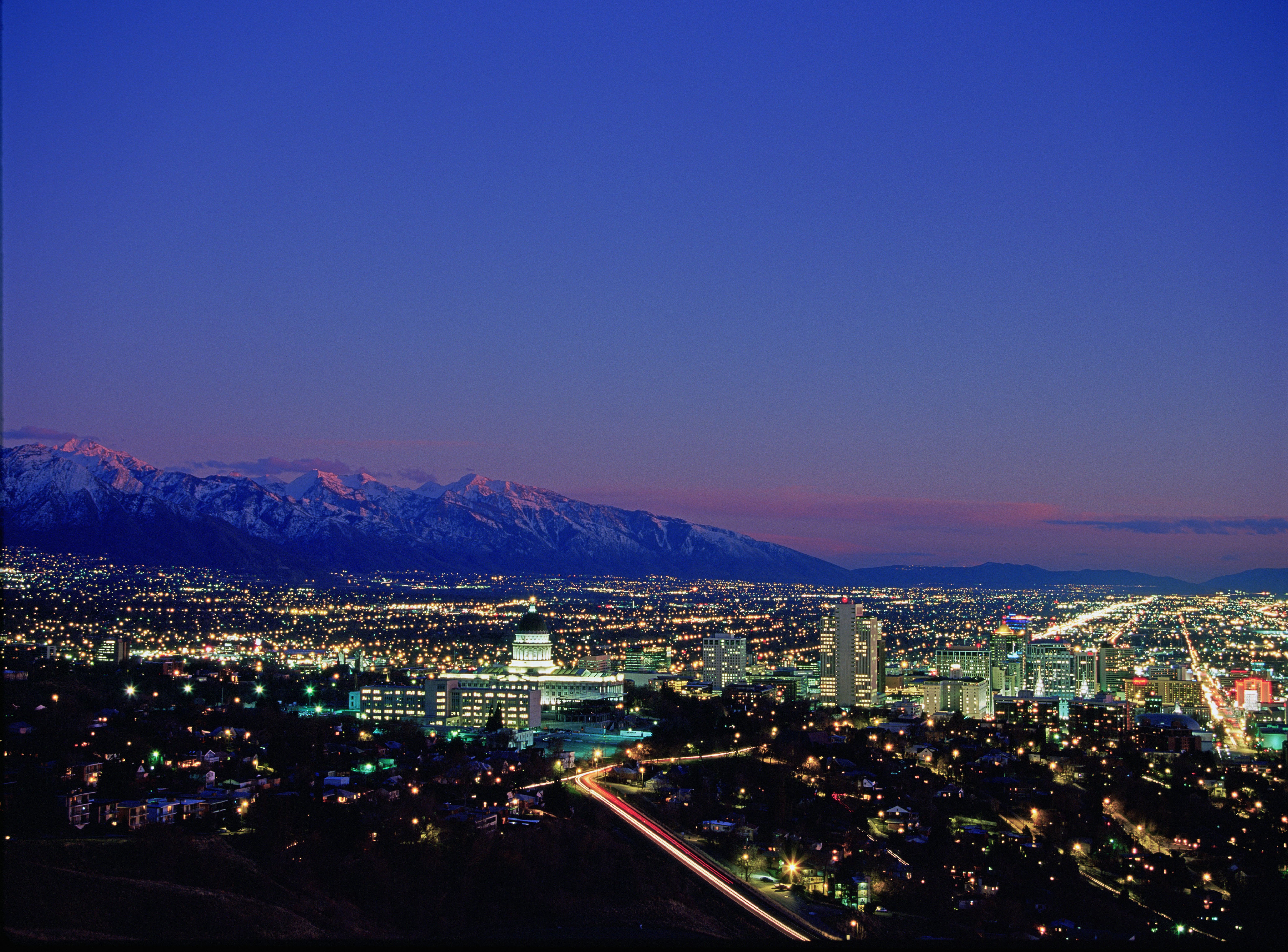 Guests enjoy beautiful views of the downtown Salt Lake skyline