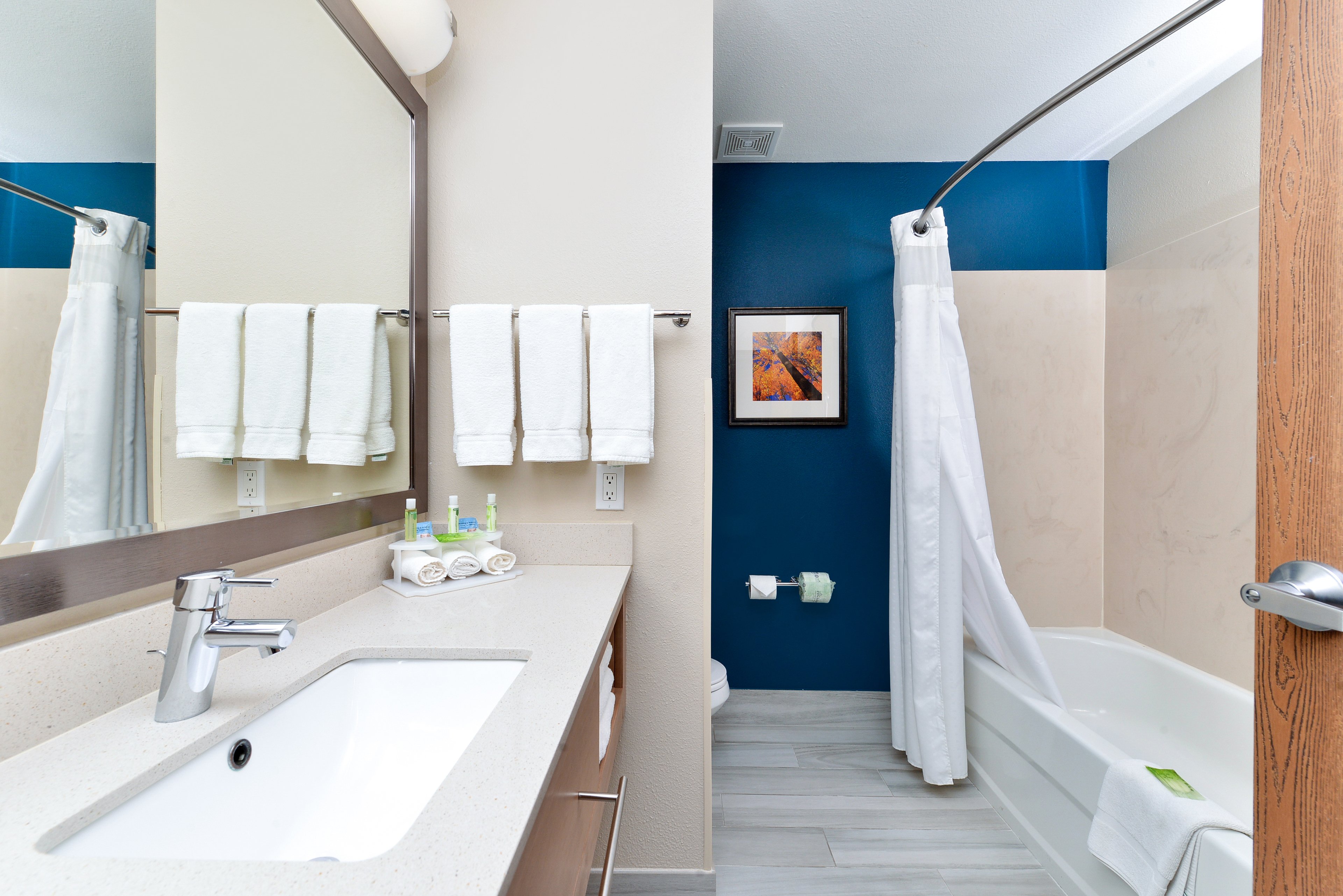 Our modern style guest bathrooms feature everything you need.