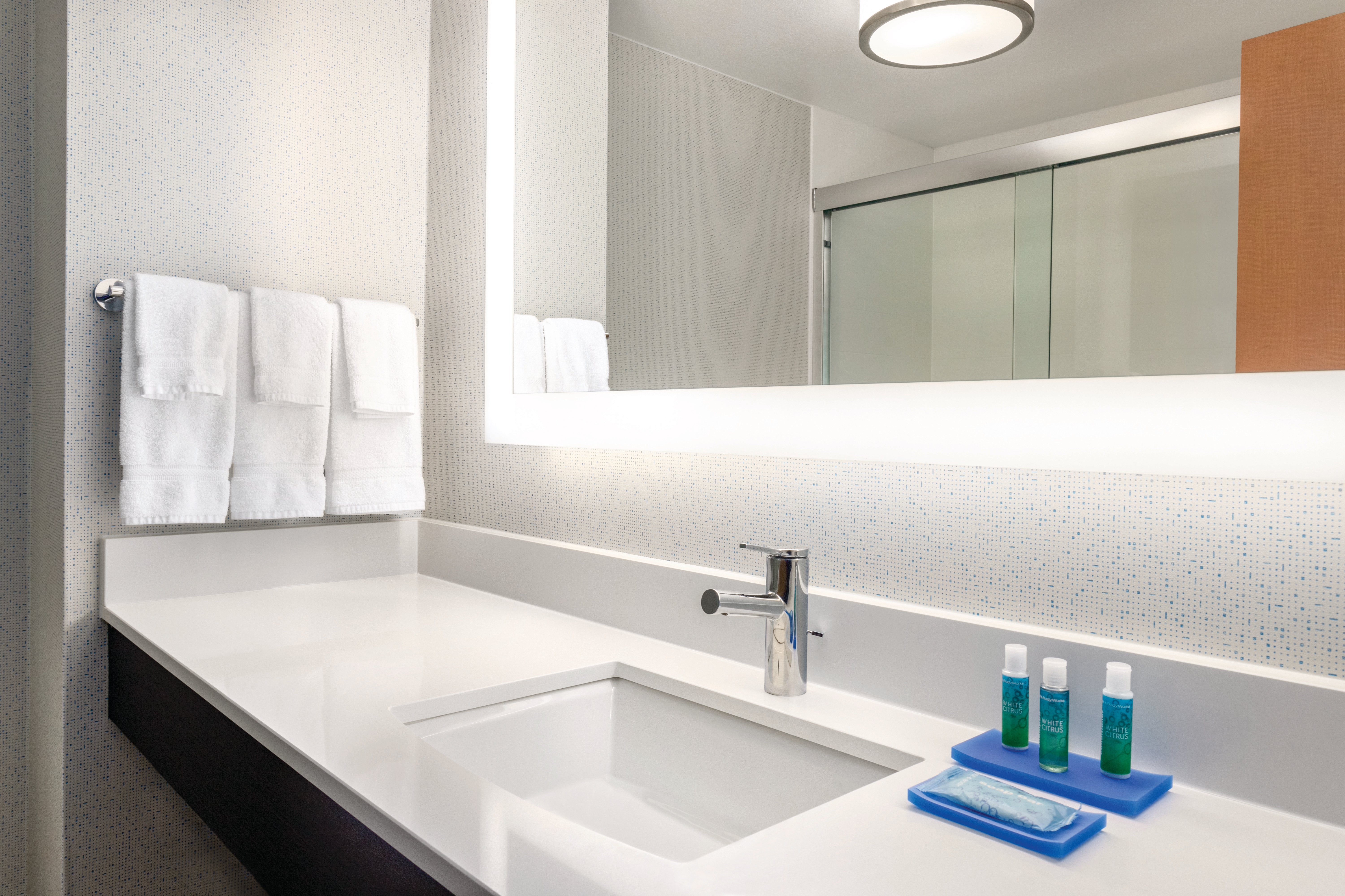 Our guest bathrooms have plenty of counter space to get ready