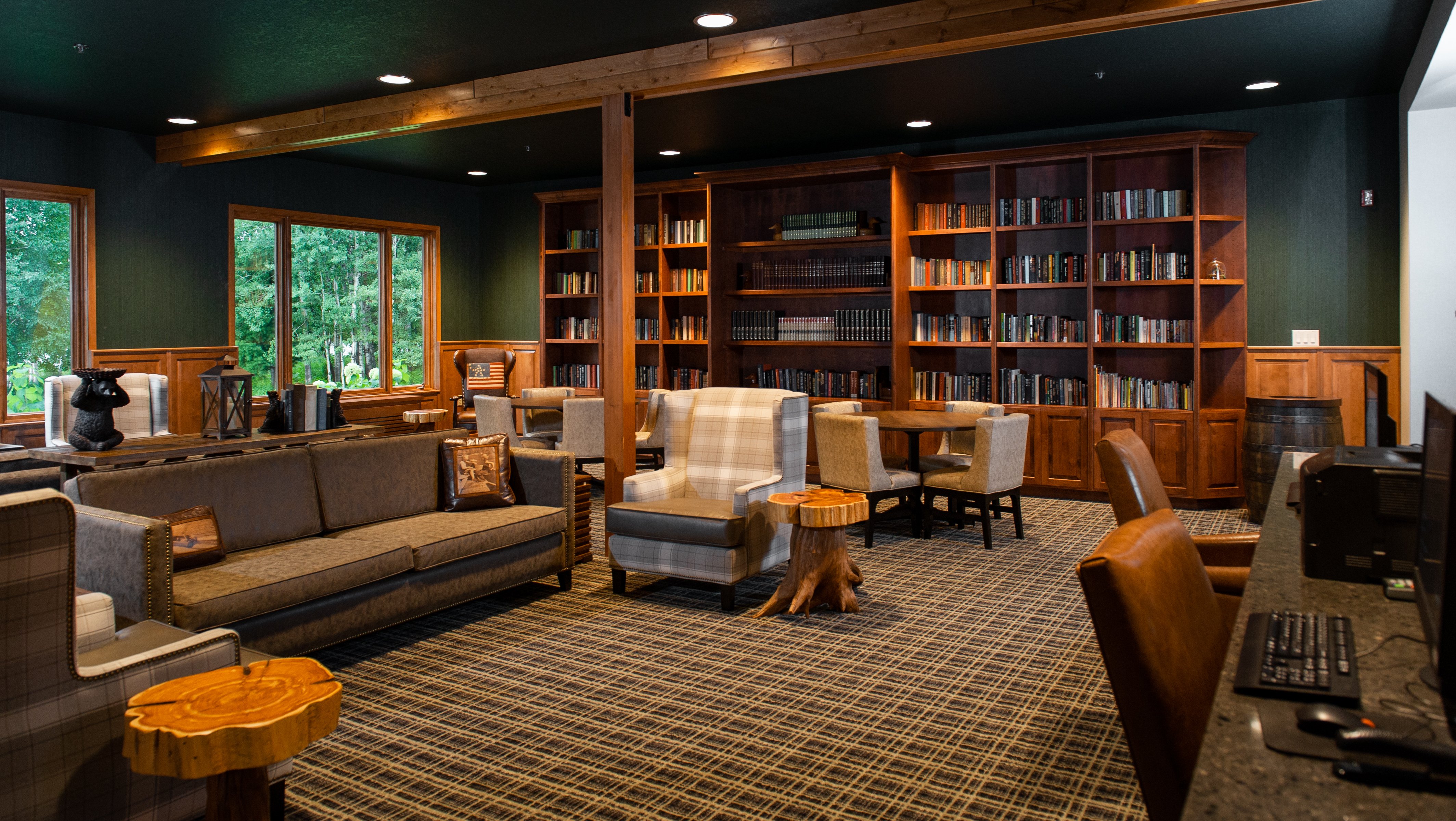Located near the lobby, the library guest lounge is relaxing