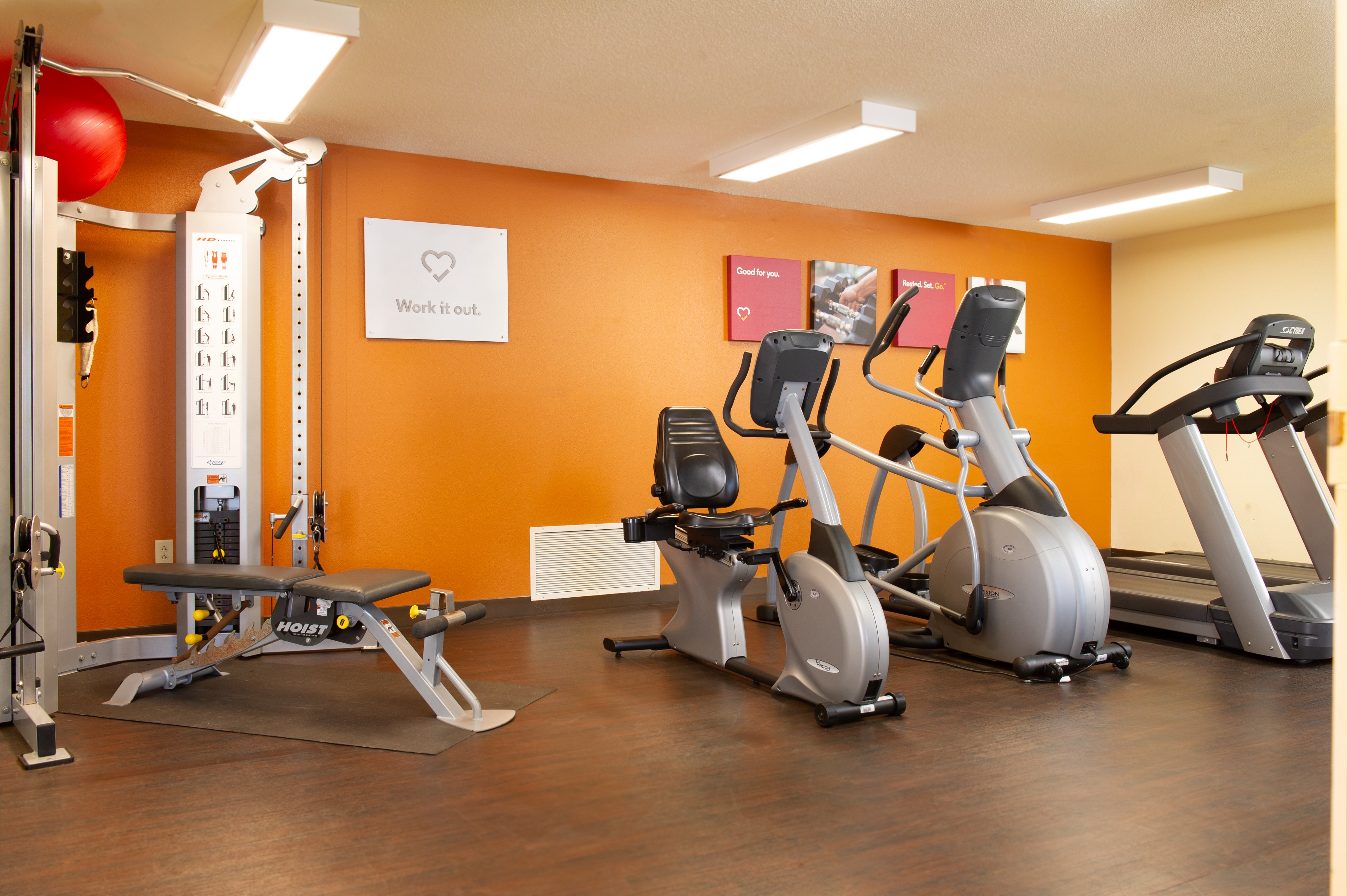 Utilize cardio equipment and weight machines in the hotel gym