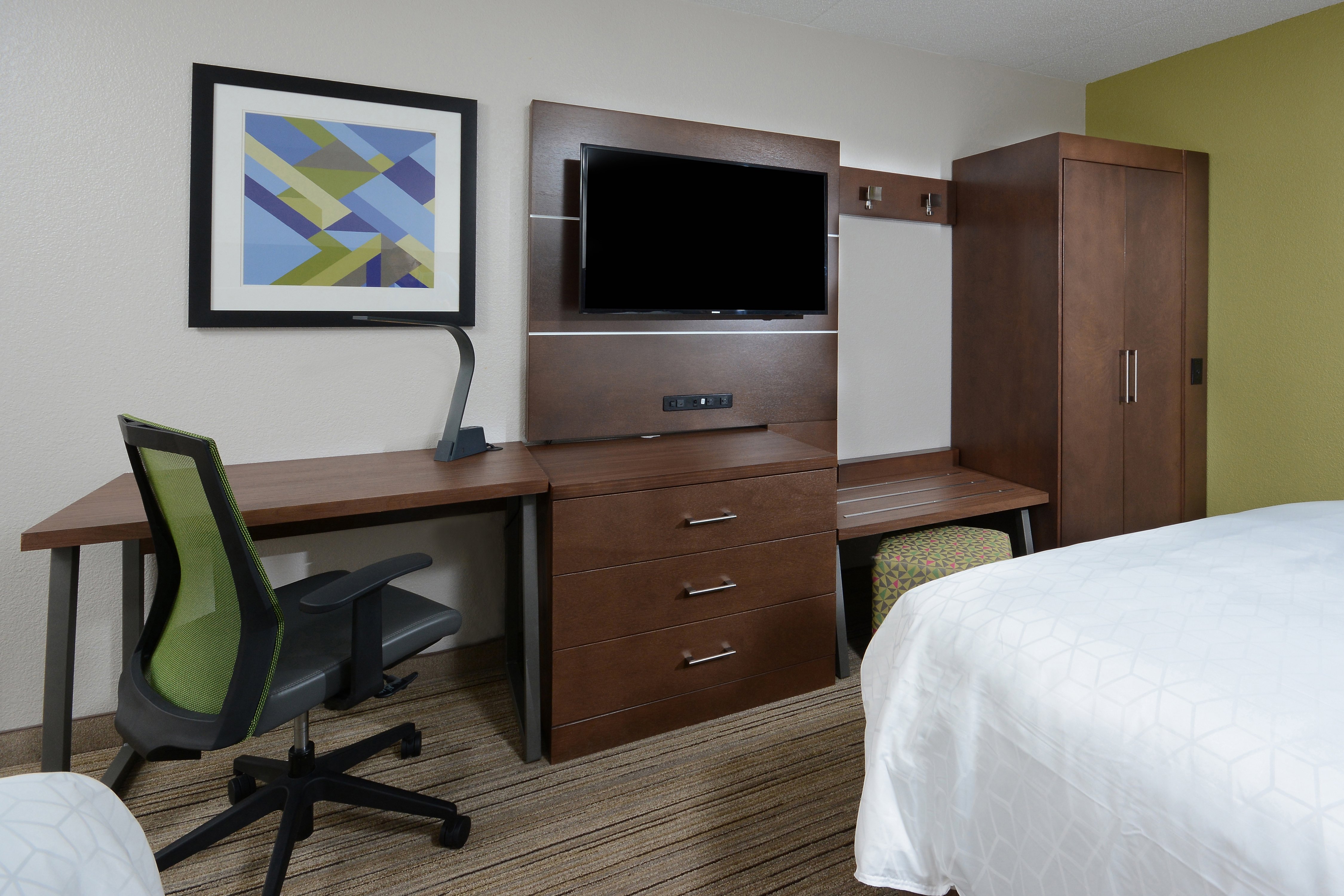 There's amples storage and plenty of workspace in our hotel rooms.
