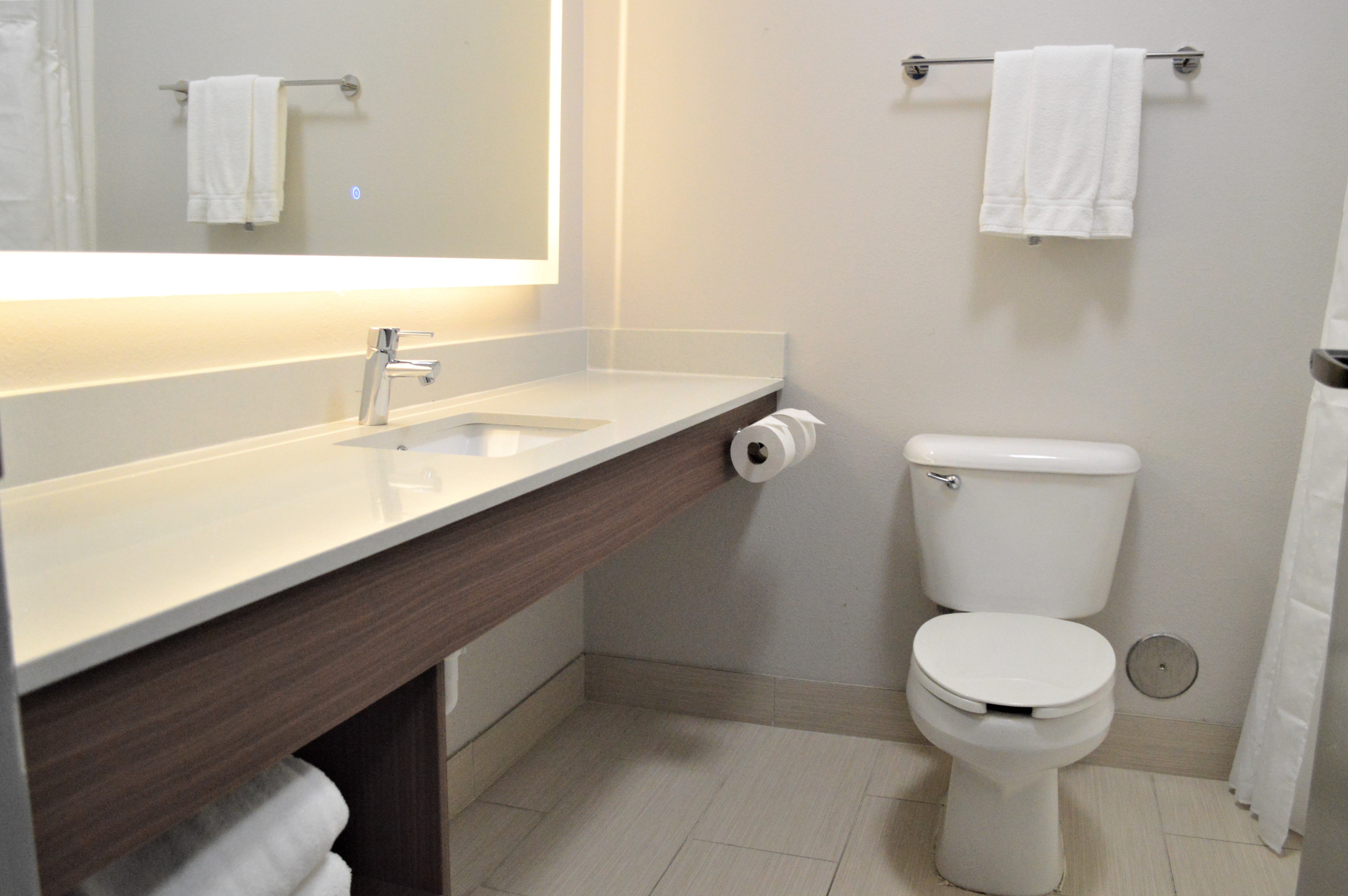 Our guest bathrooms have plenty of counter space to get ready.