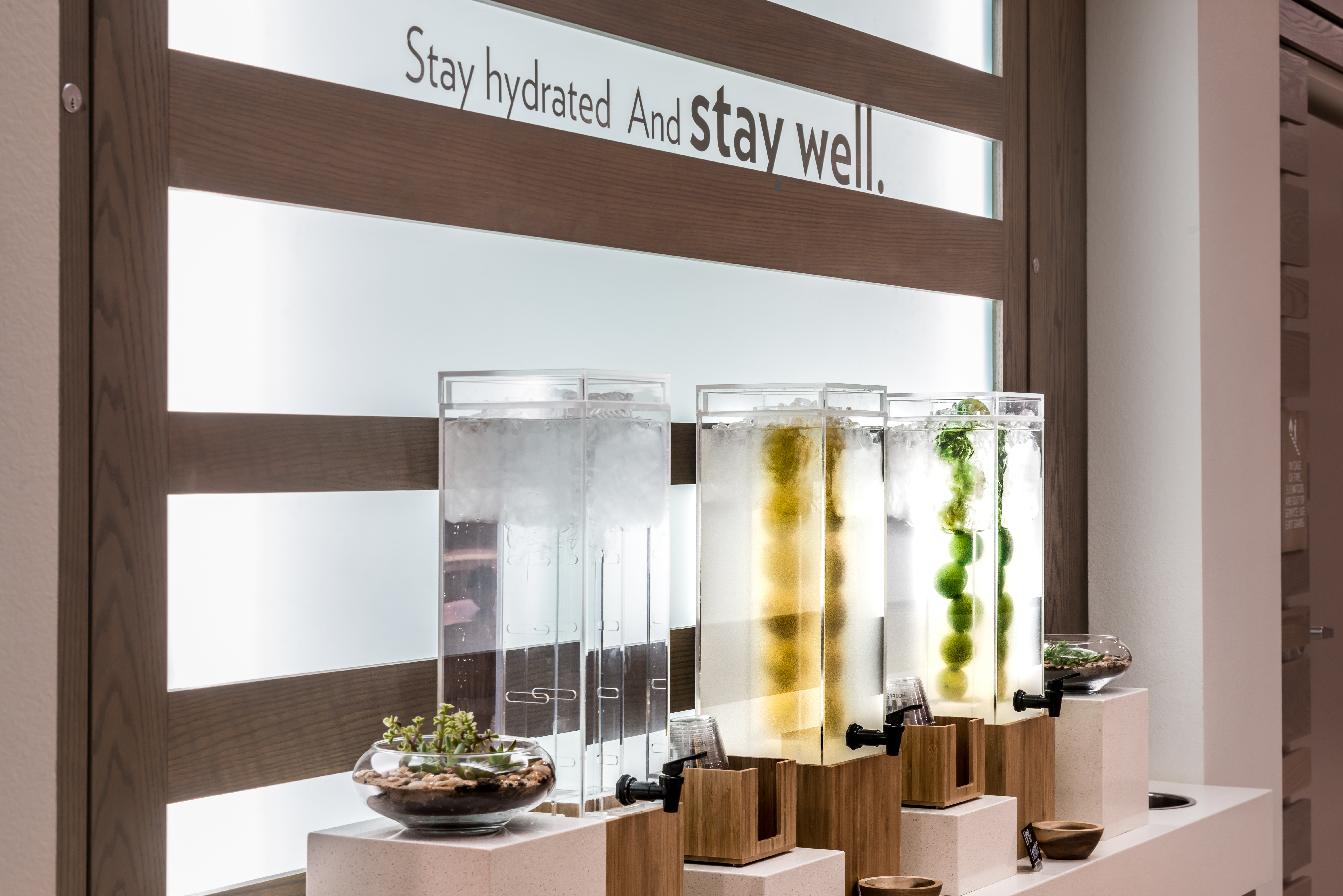 Quench your thirst with our healthy infused water in the lobby.