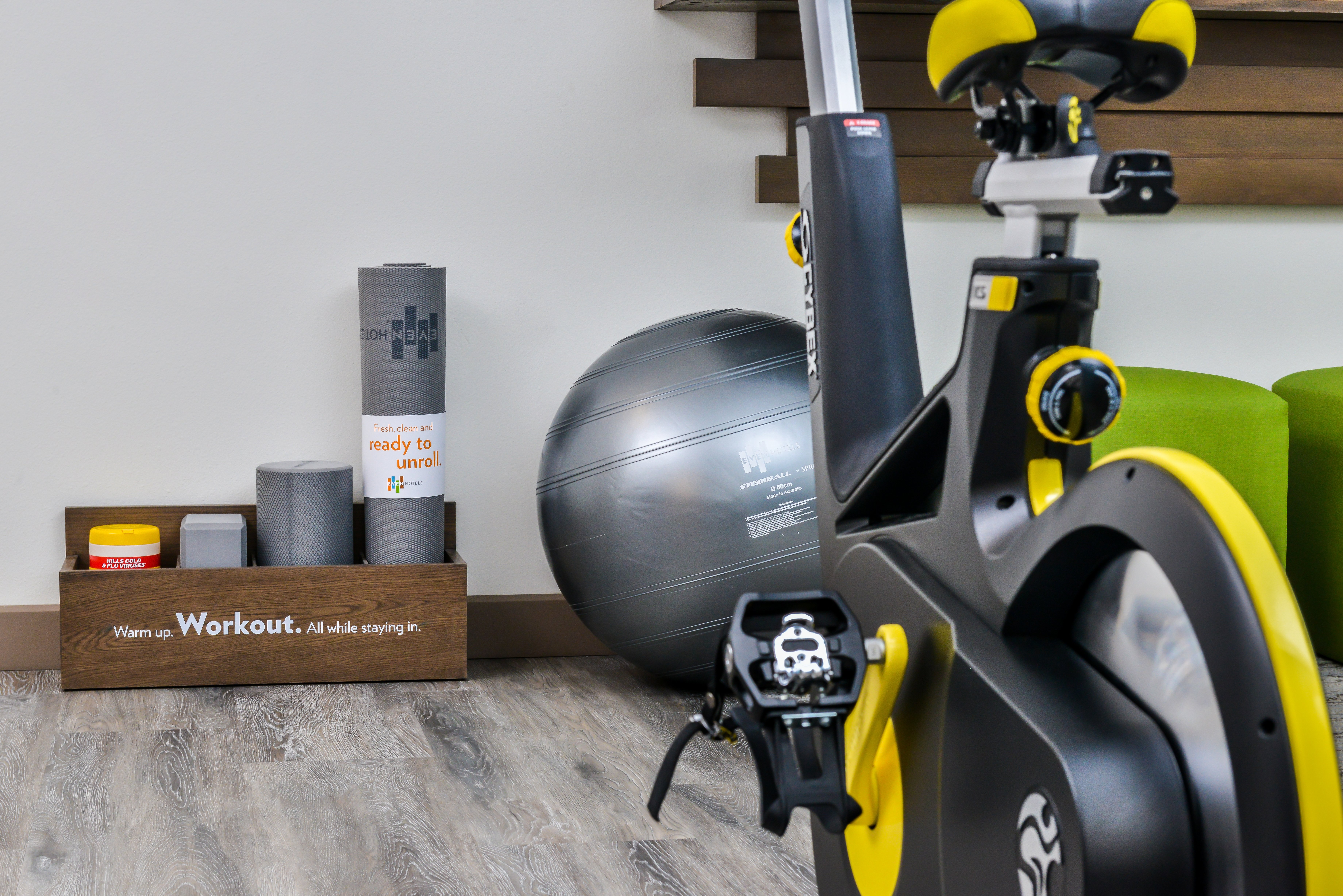 Keep moving with your choice of in-room fitness experience.