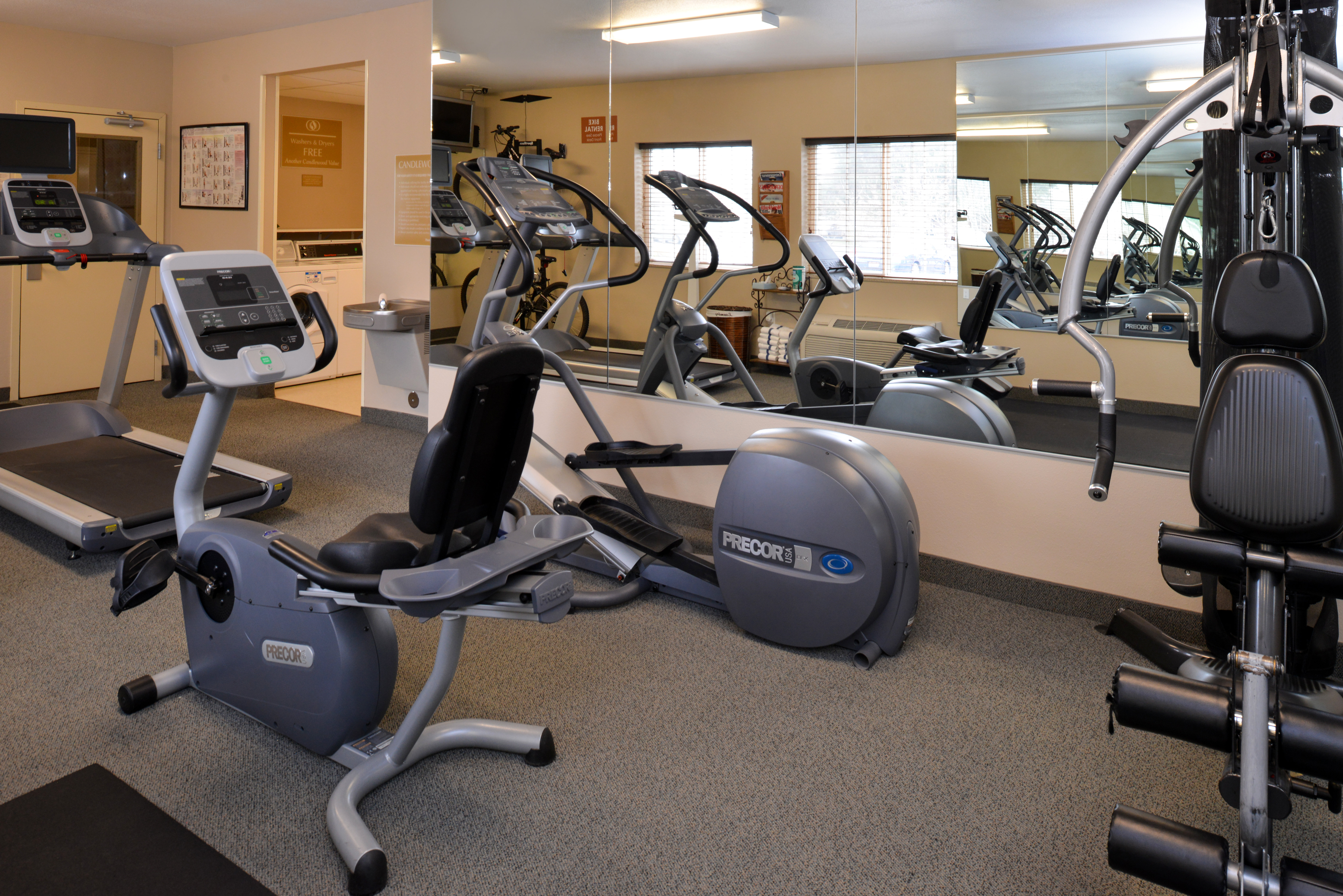 Fully equipped gym with lots of aerobic and weight equipment. 