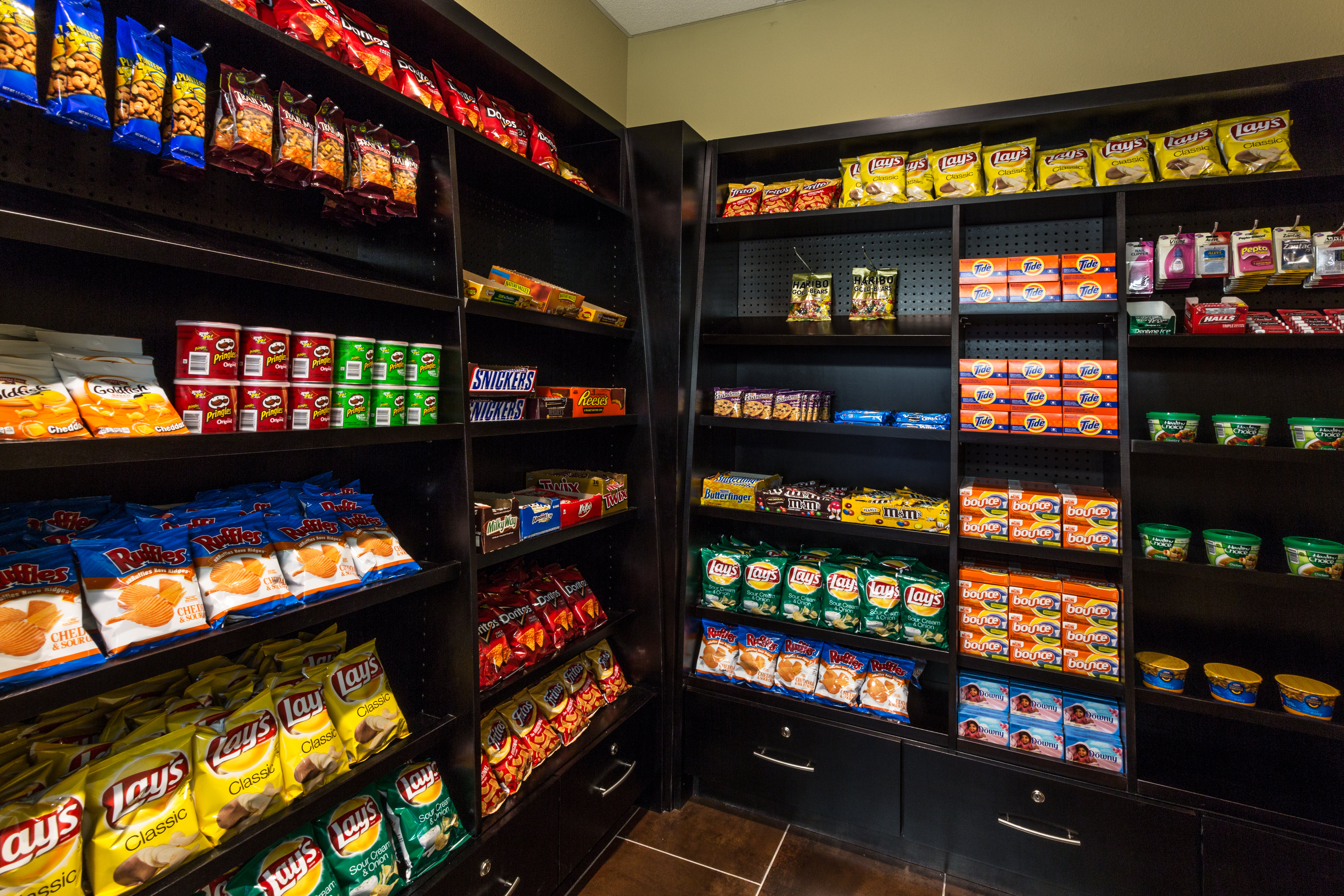 Snacks & beverages available for purchase 24/7 at the Pantry