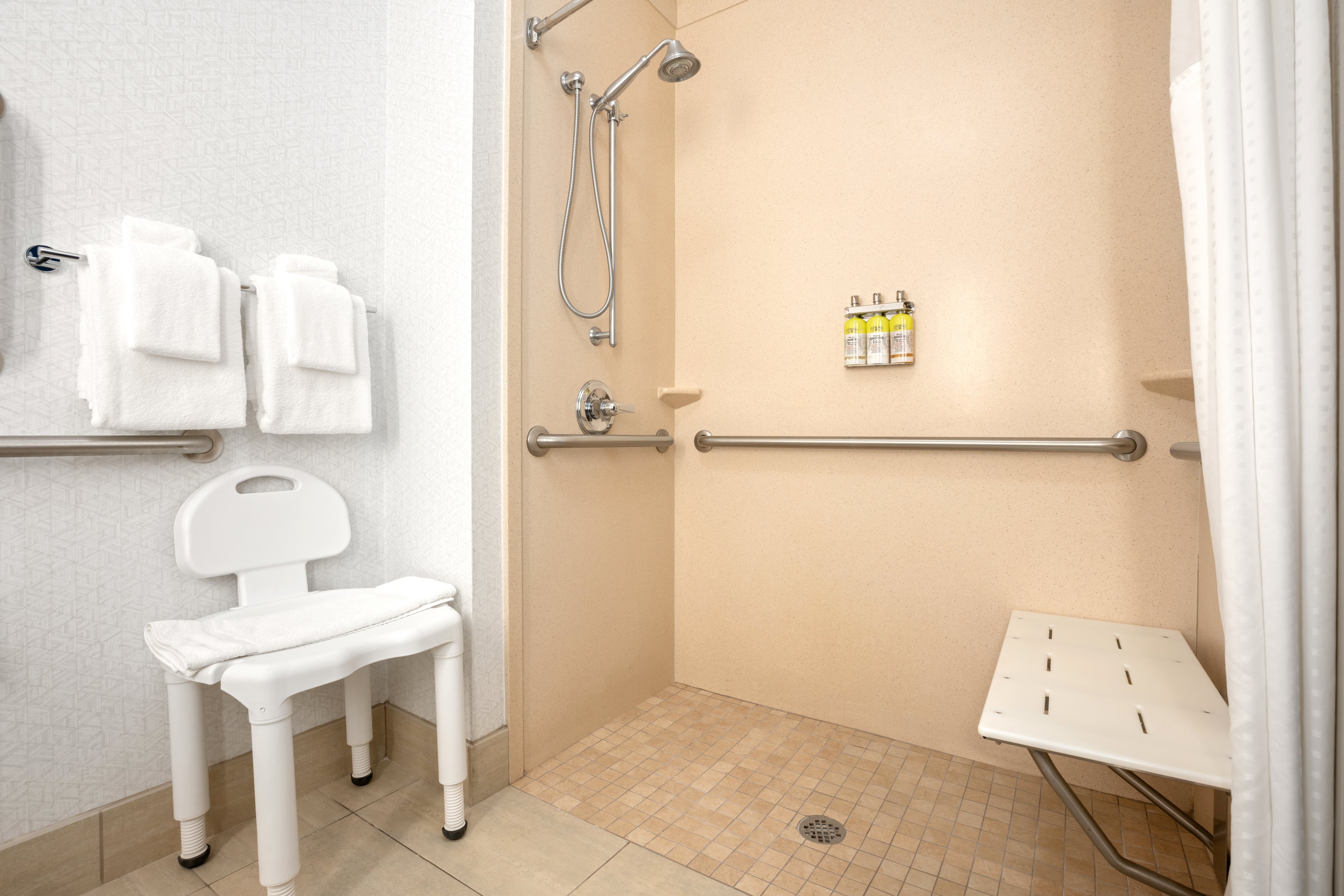ADA Accessible room with a roll in shower