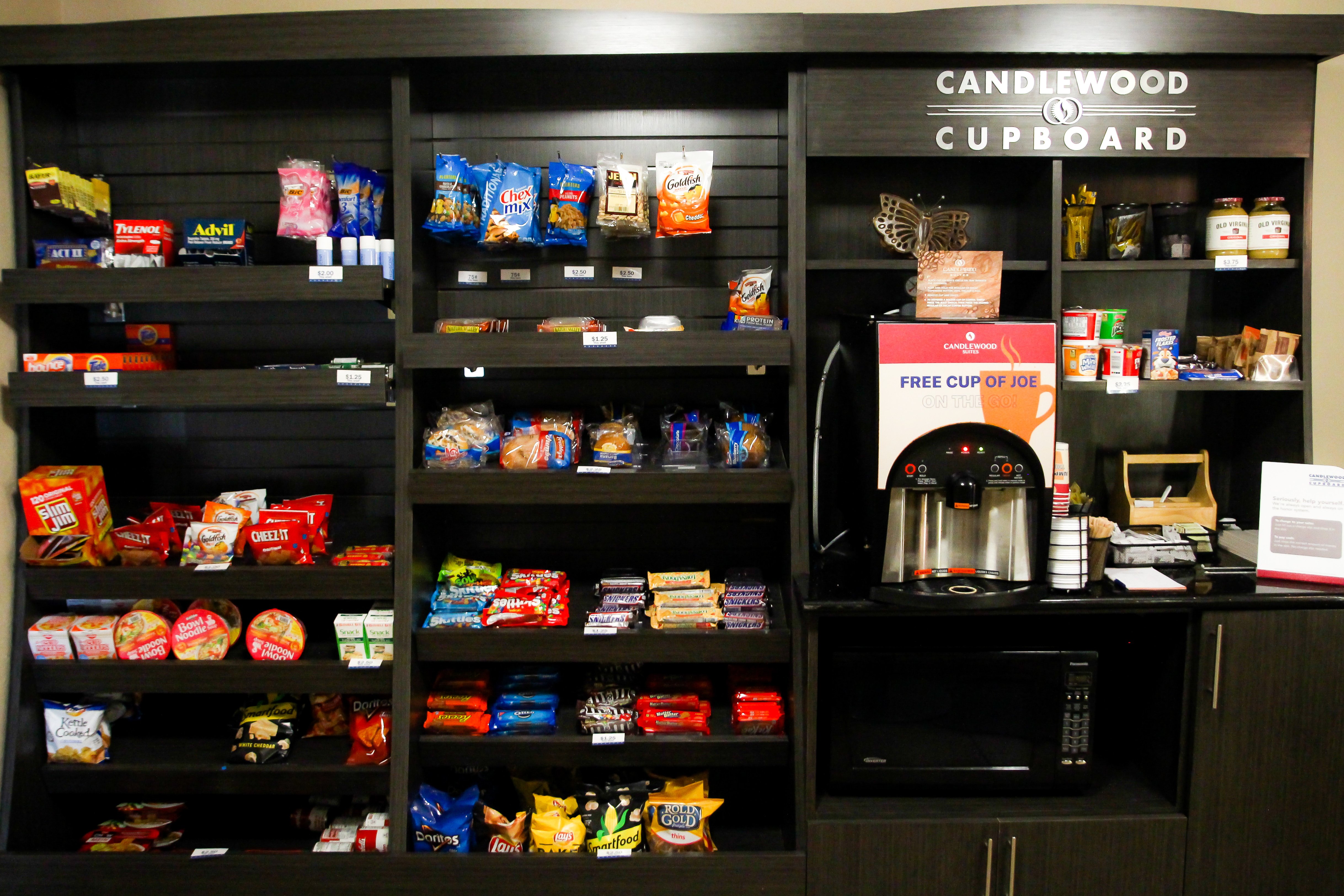 Candlewood Cupboard free coffee, snacks & beverages for purchase