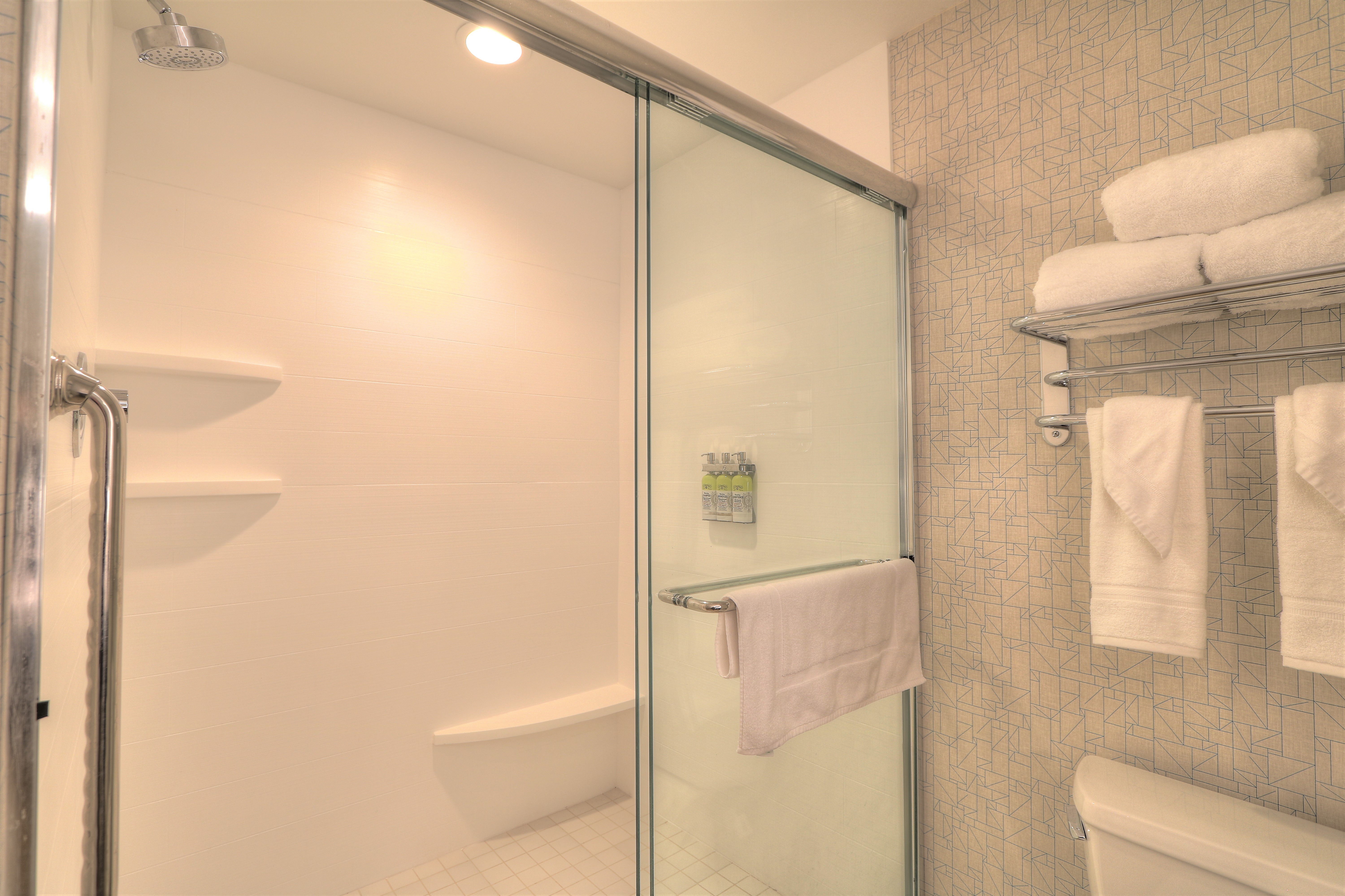 Guest Bathroom that features a spacious walk in shower 