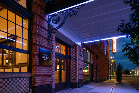 Hotel Indigo Spokane. Illuminated entrance. 