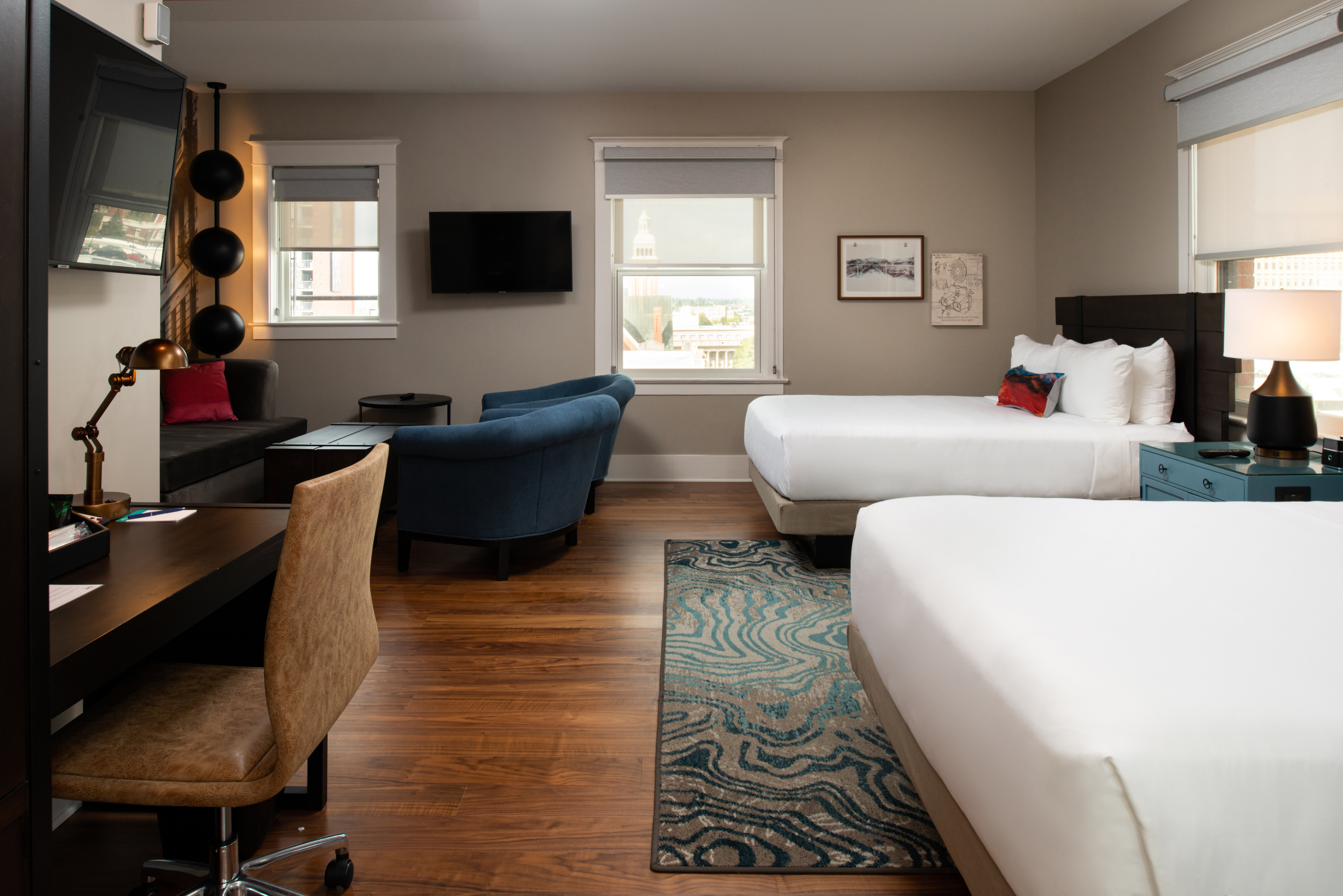 Hotel Indigo Spokane. King with 2 queen beds