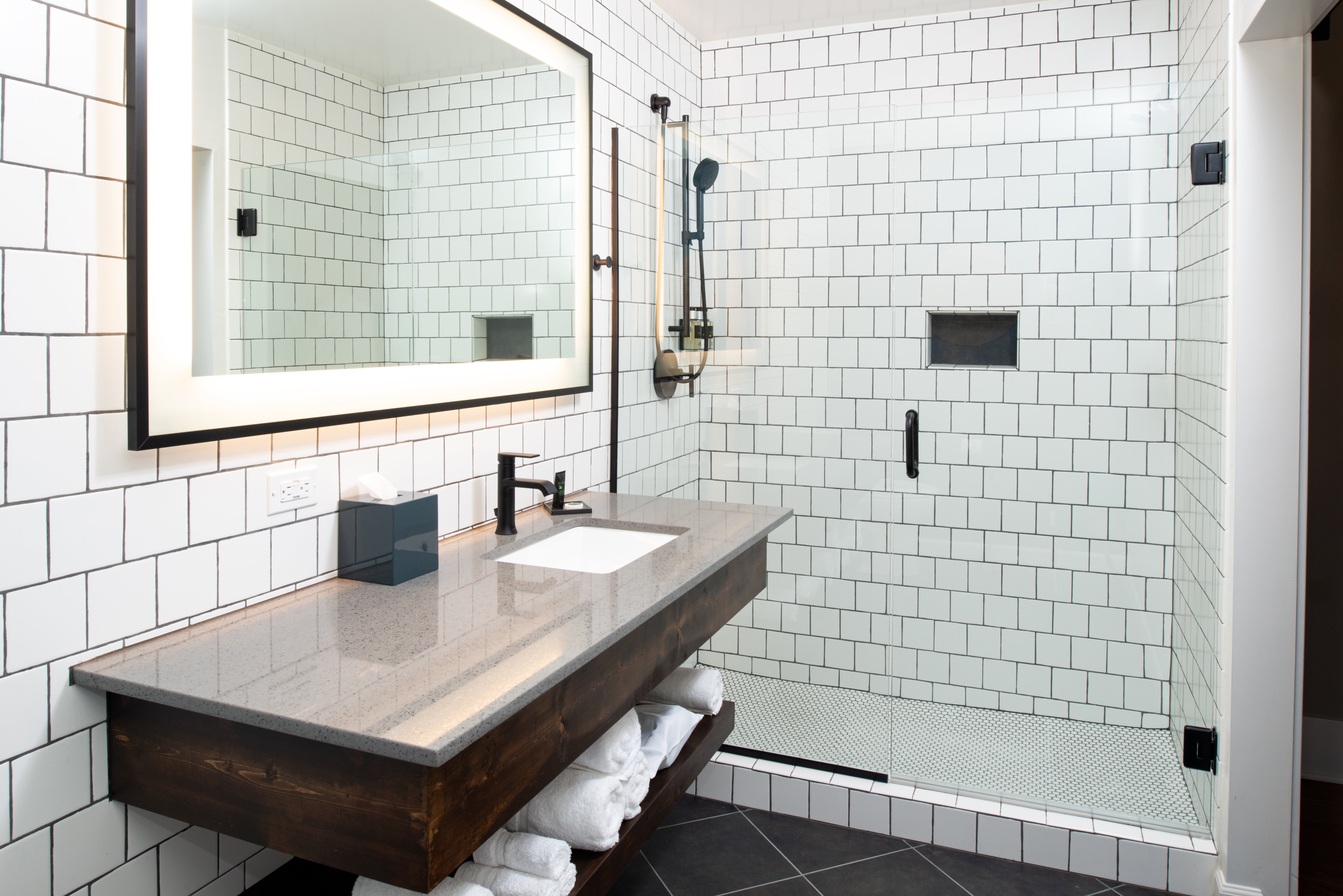 Hotel Indigo Spokane features spacious modern bathrooms. 