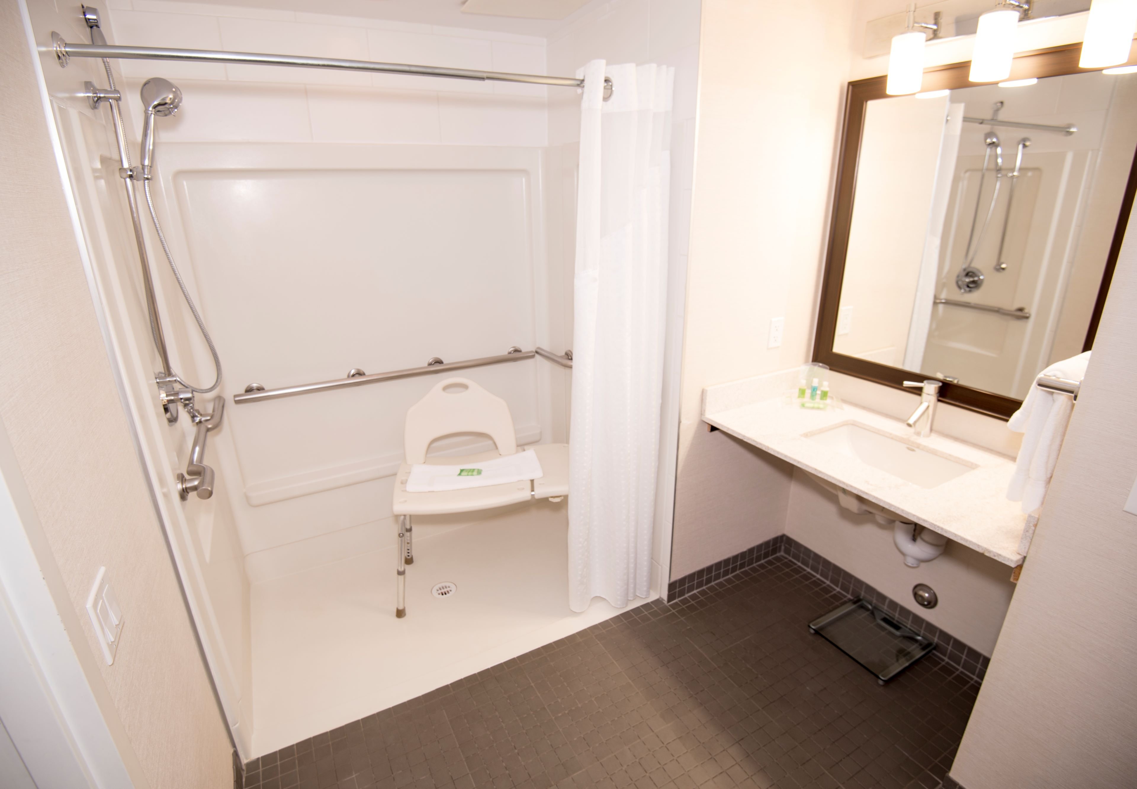 ADA/Handicap accessible Guest Bathroom with mobility tub. 