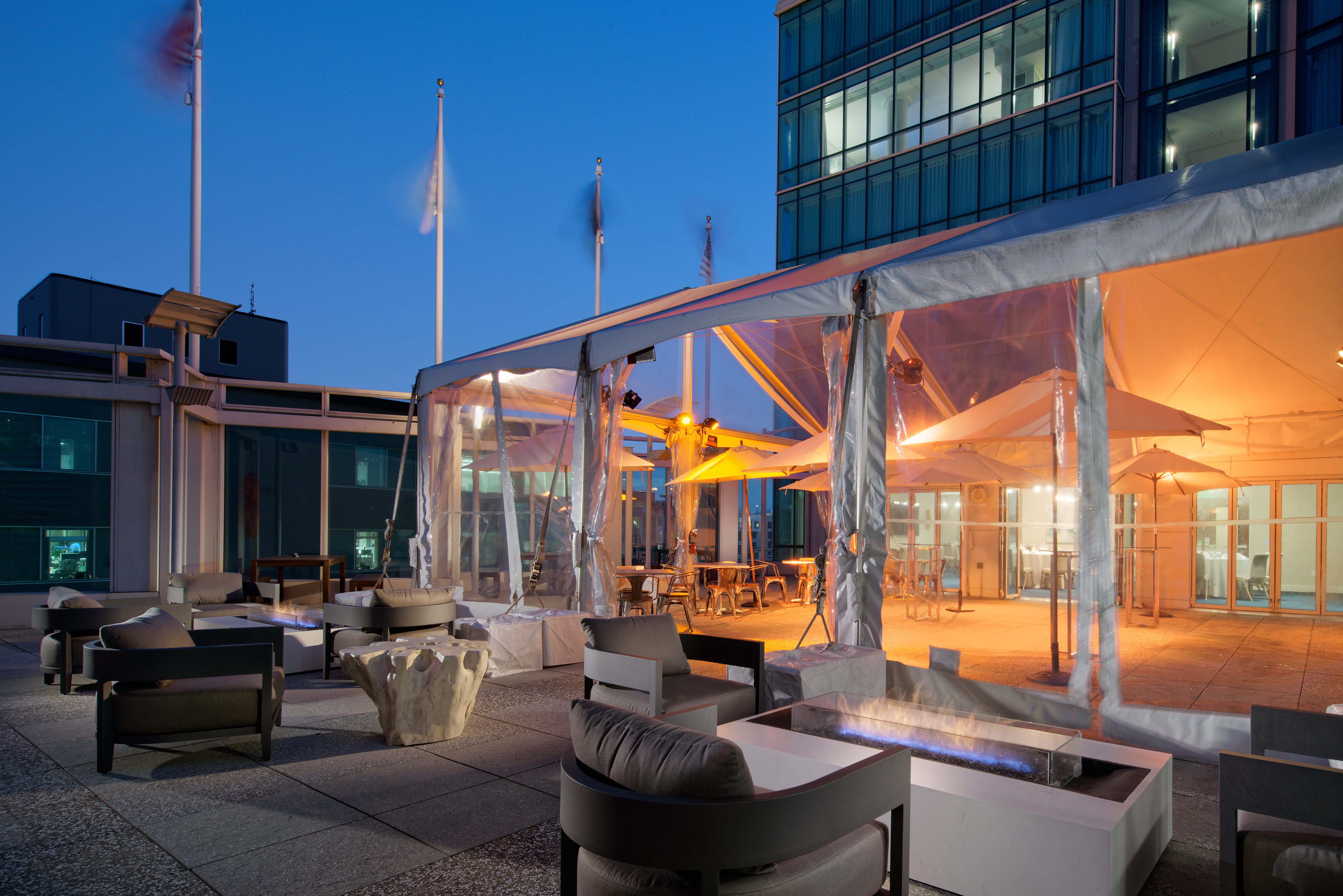 Moscone Terrace has indoor, tented & outdoor space with firepits.