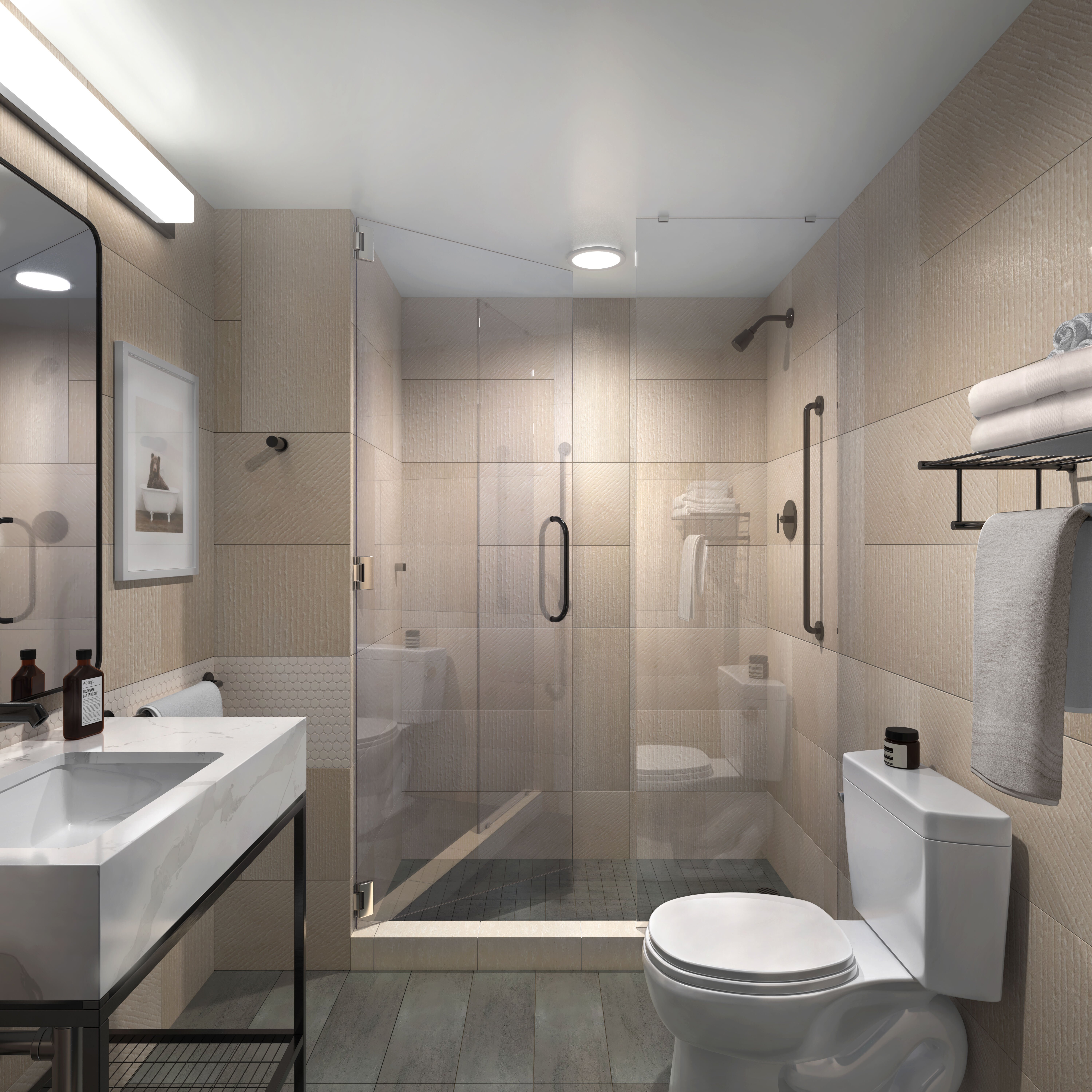New, modern guest bathroom at NYC hotel near Times Square