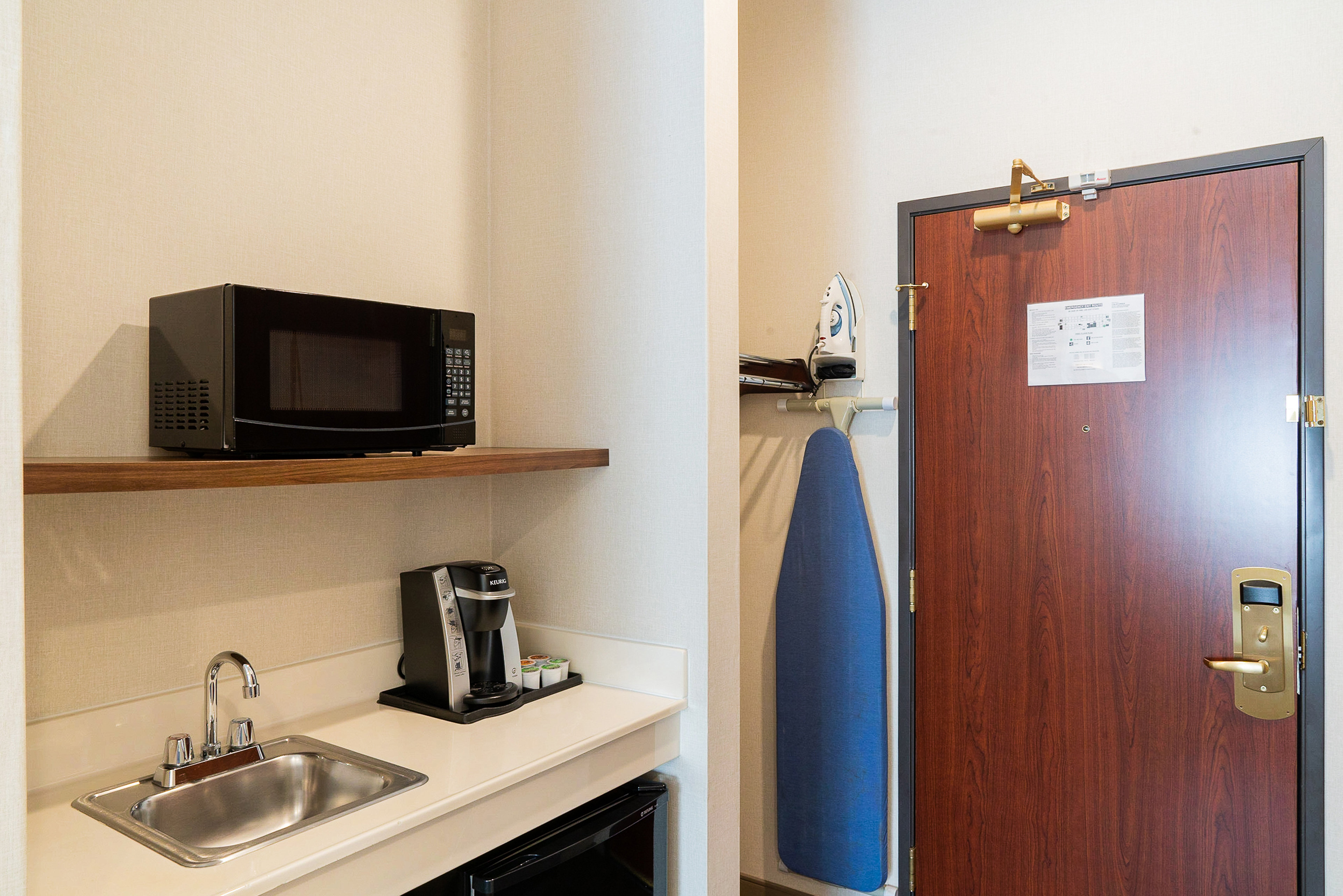 Keurig, Microwave, Mini fridge, Iron and Iron Board in all rooms. 