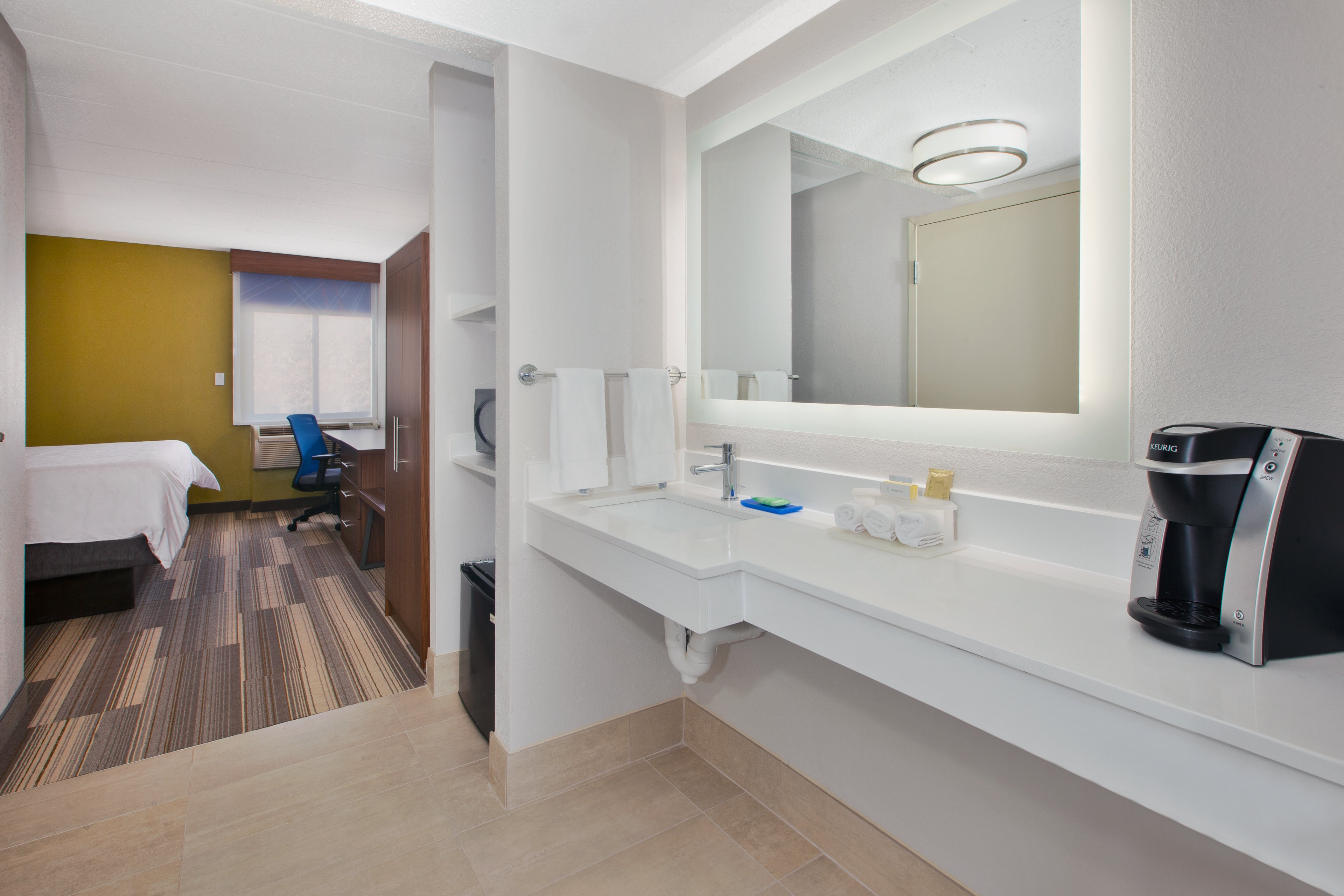 Feel at ease in our spacious and well lit ADA bathroom.