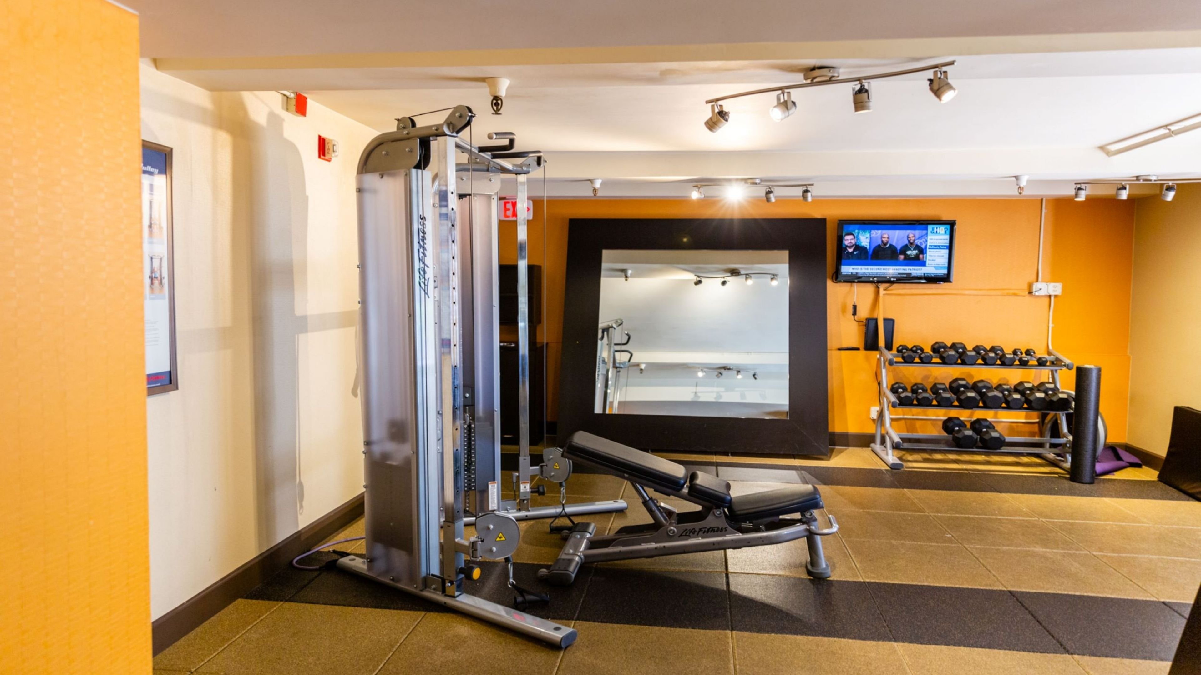 Our updated fitness center is large and spacious.