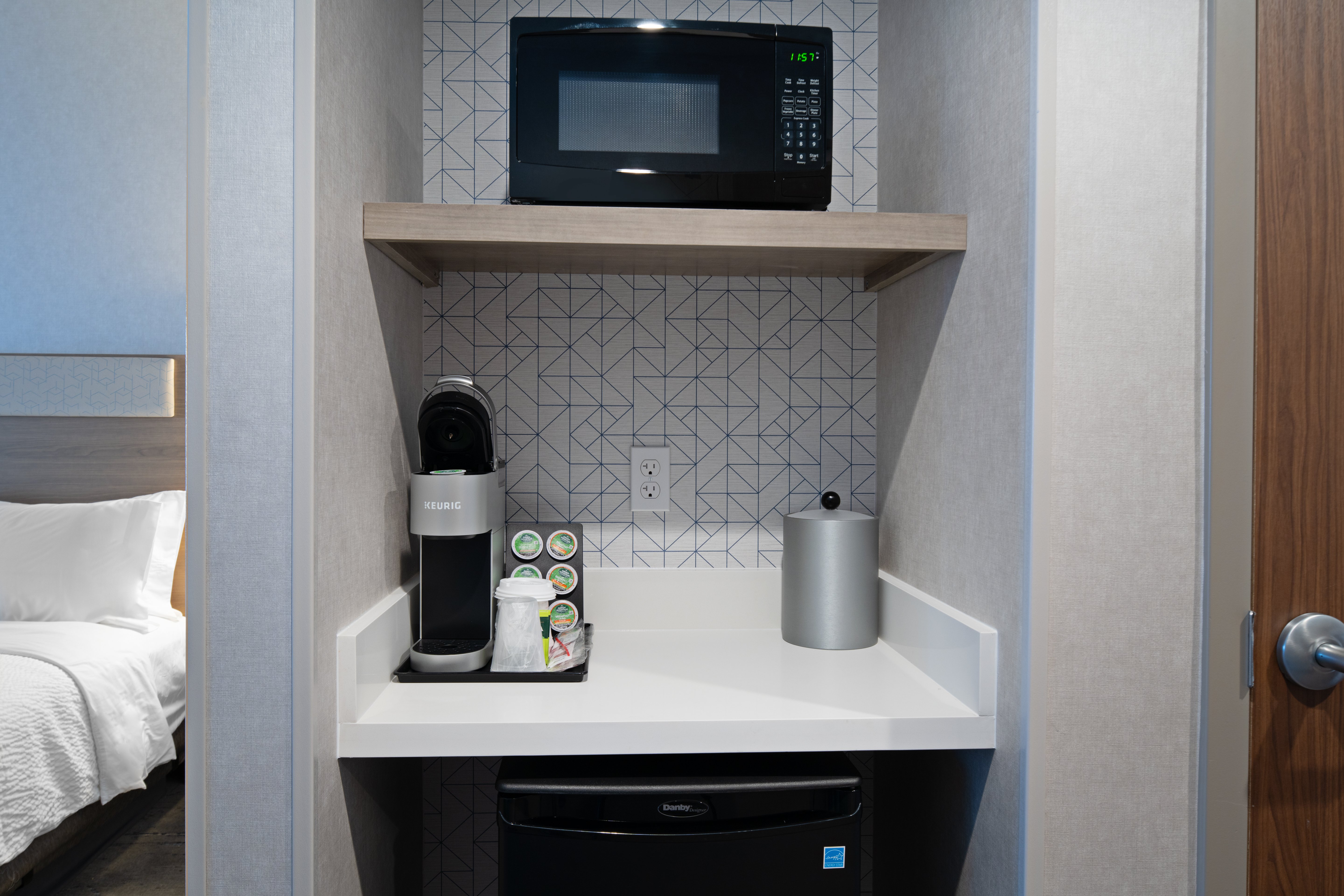 In room microwave mini fridge coffee maker and safe