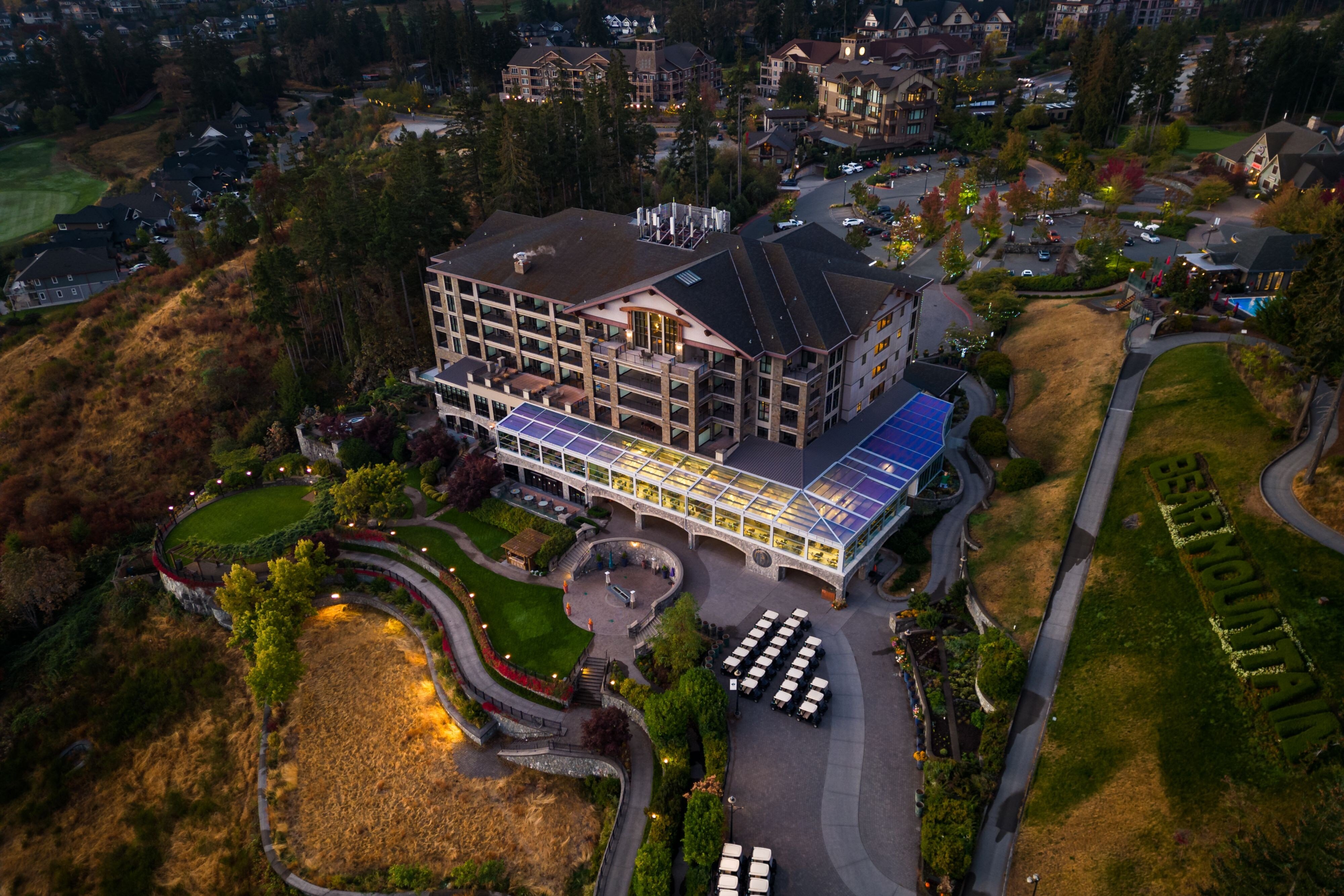 Exterior aerial view of hotel landscape