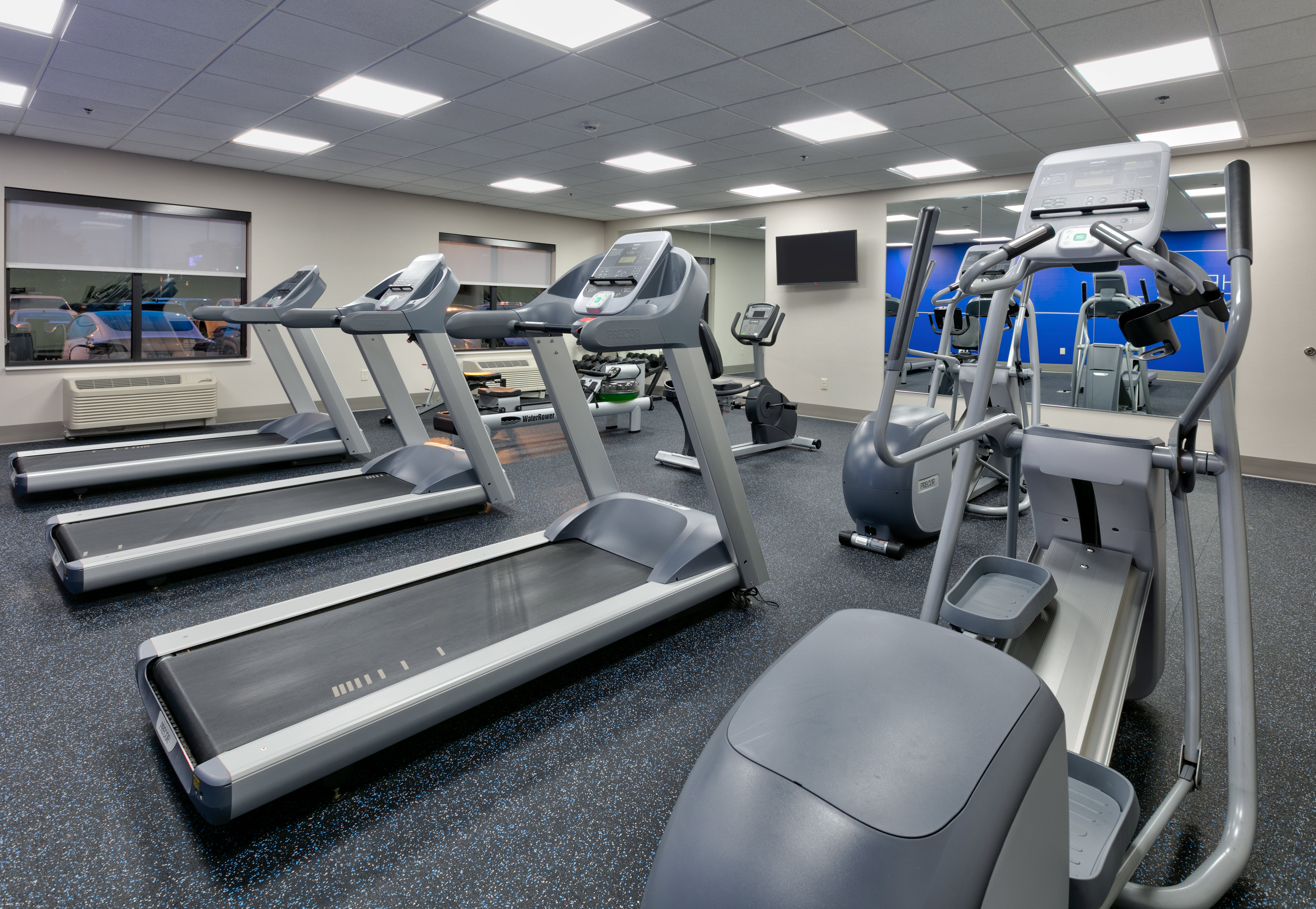 Work out on our treadmills, ellipticals, free  weights and more! 