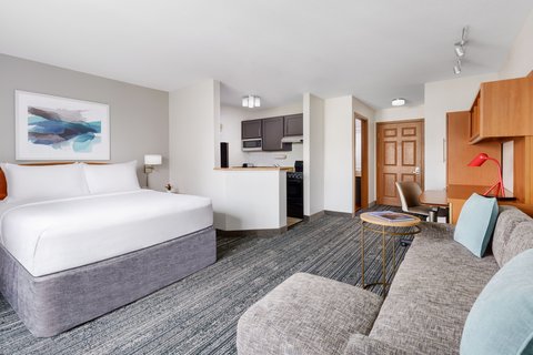 Studio bed and kitchen view